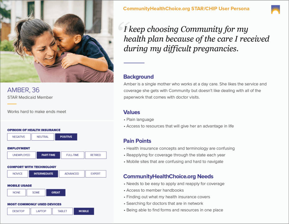 Persona for Community Health Choice STAR/CHIP customer