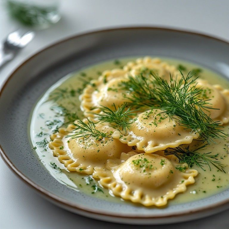 Truffle Ricotta Stuffed Ravioli from Pasta 9 Toronto in truffle Alfredo with spinach, mushrooms, and truffle oil.