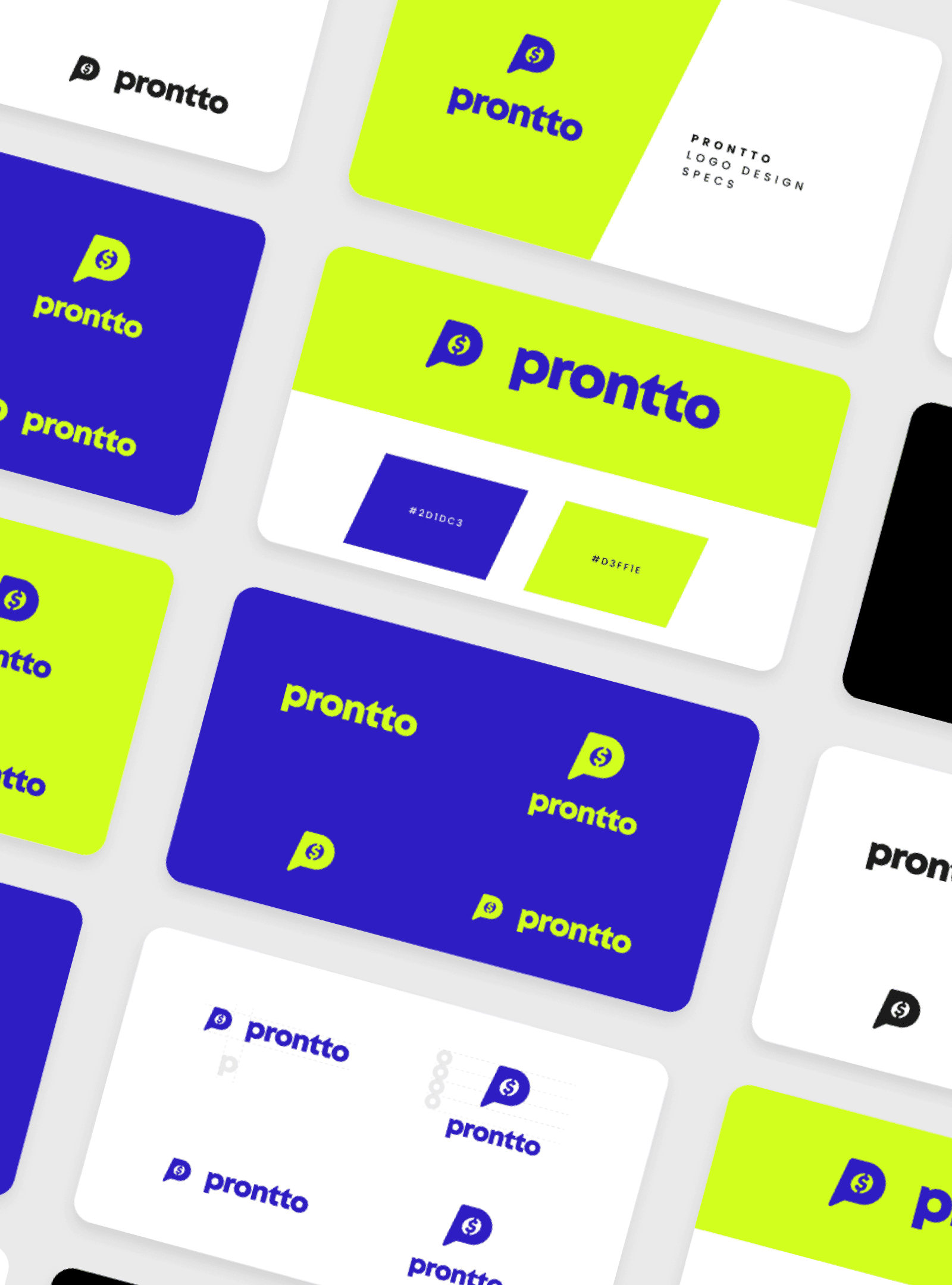 Prontto brand guidelines showcasing logos, colors, and lockups