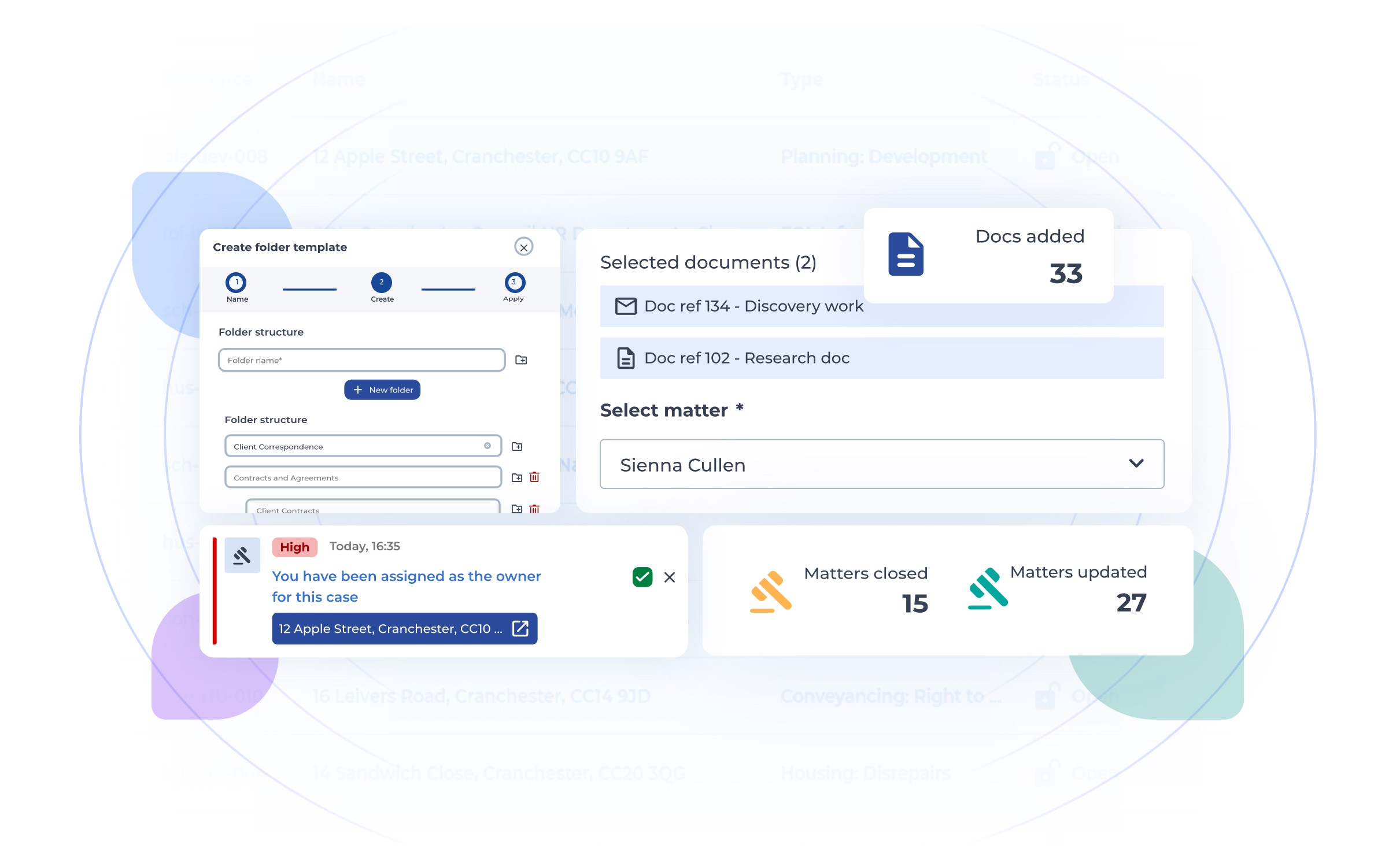 Iken’s interface Screenshot within the legal case management software