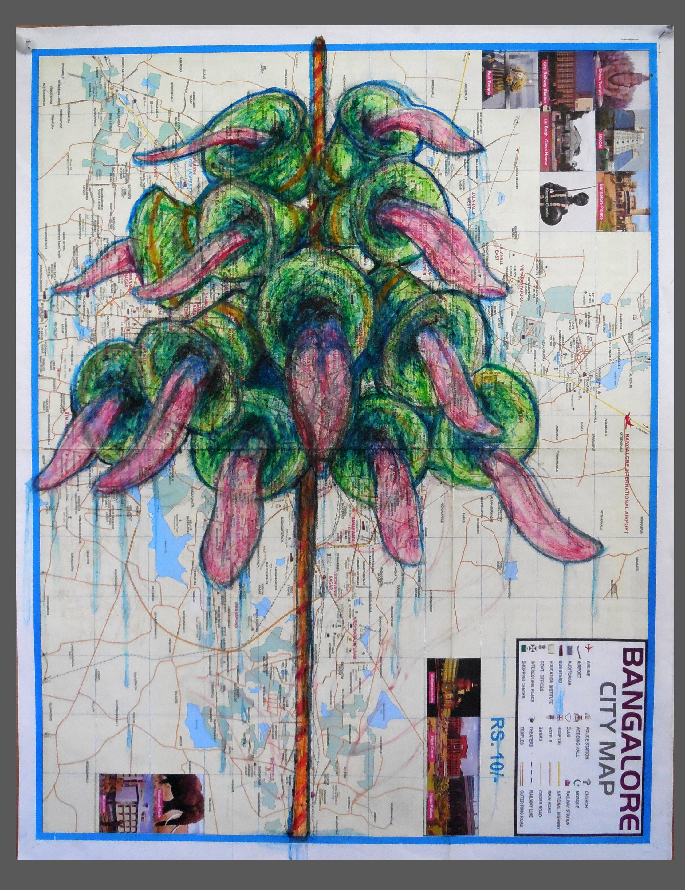 herd of sheep on road painting