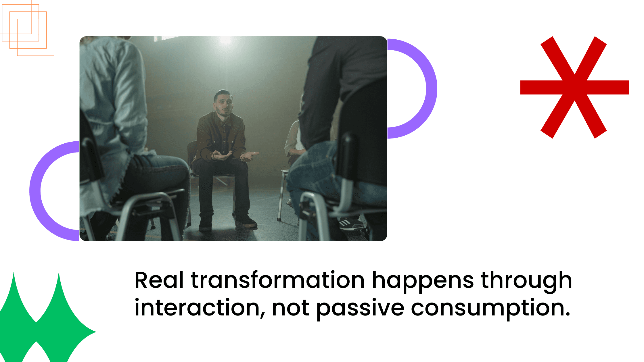 Small group seated in a circle during an in-person workshop or support session discussion.