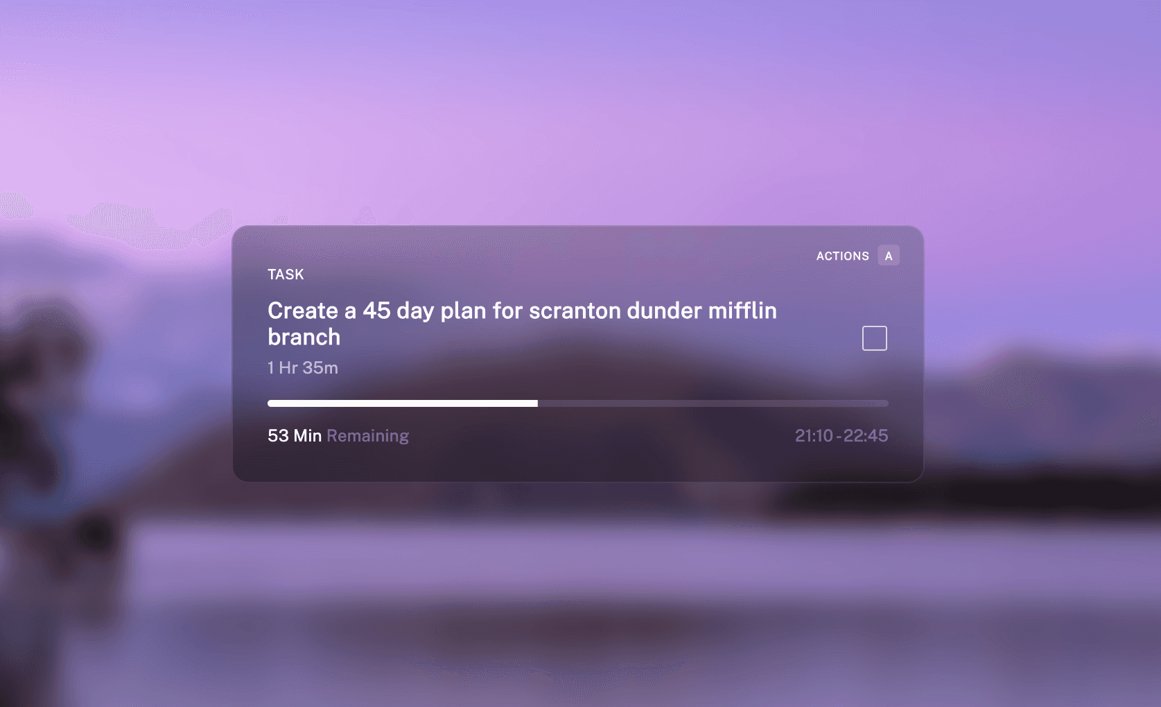 aftertone focus screen showing the task create a 45 day plan for scranton dunder mifflin branch image 02