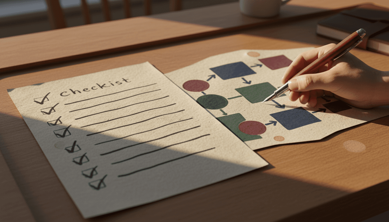 営業資料の改善ポイントを示すチェックリストとビジネス戦略図