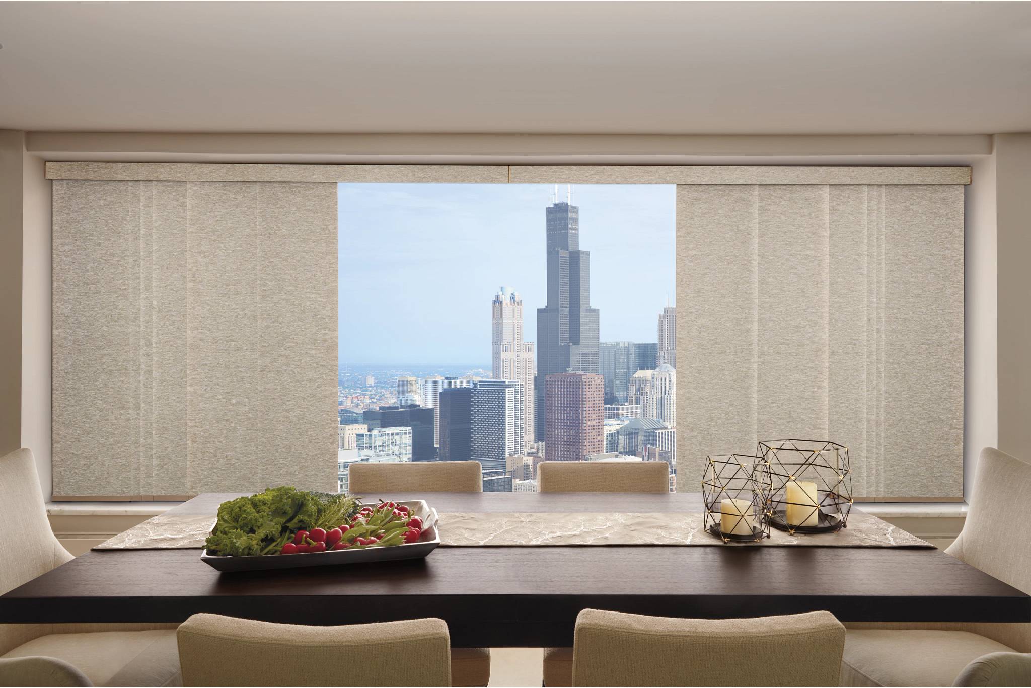 Skyline Gliding Window Panels in Dining Room with View Window