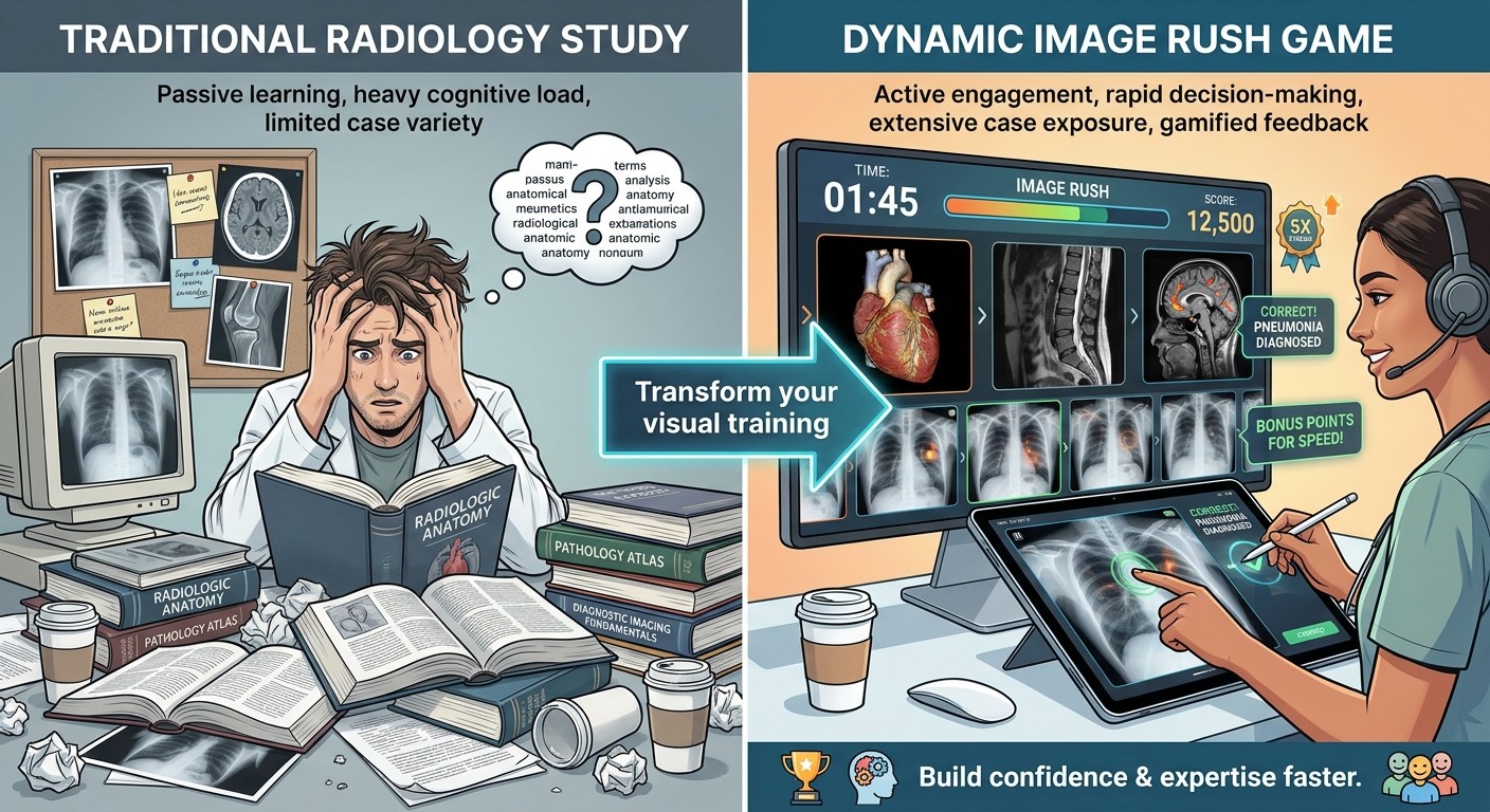 Comparison between traditional radiology study methods and Image Rush game-based visual training