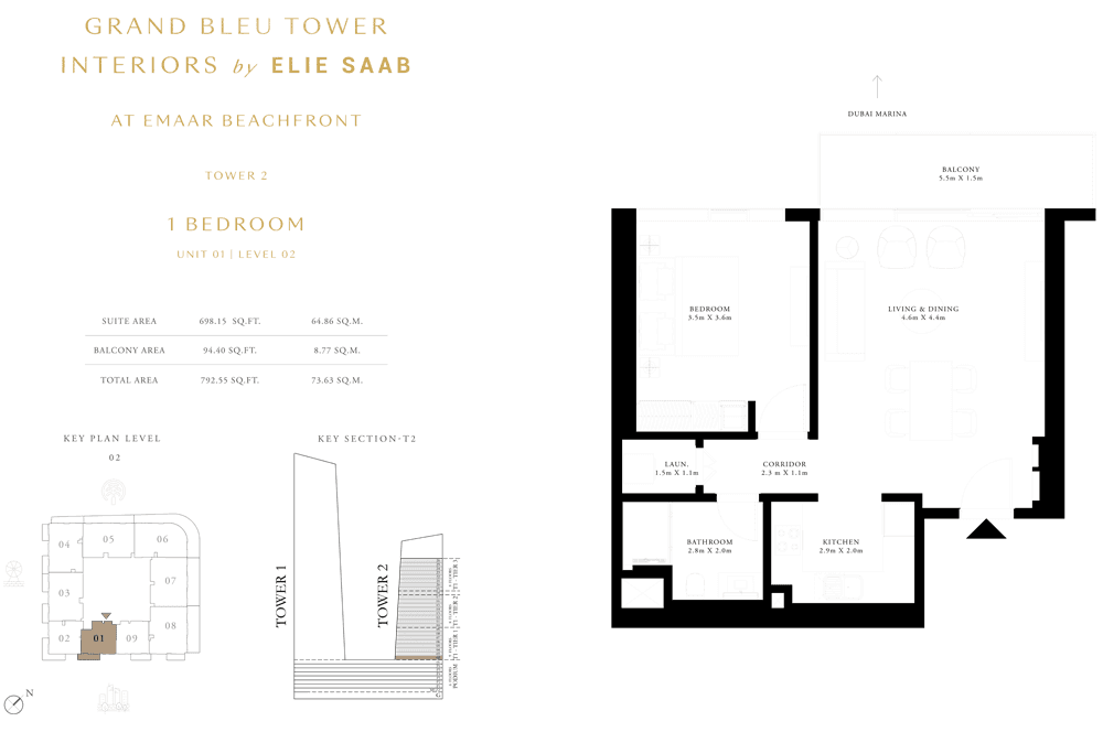 Grand Bleu Tower 2 Floor Plan 1BR