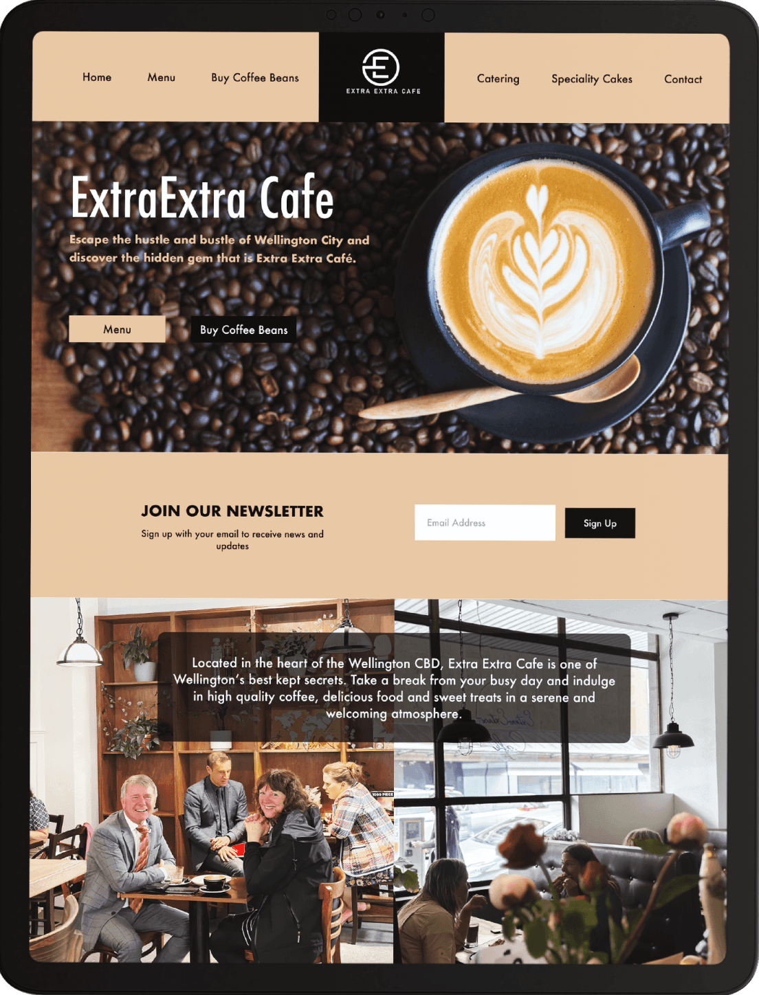 Screen capture of a website design for a Cafe