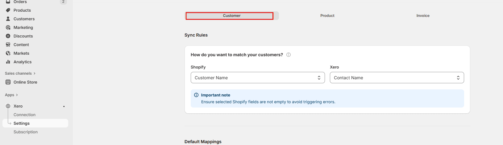 configure how information flows between Shopify and Xero.