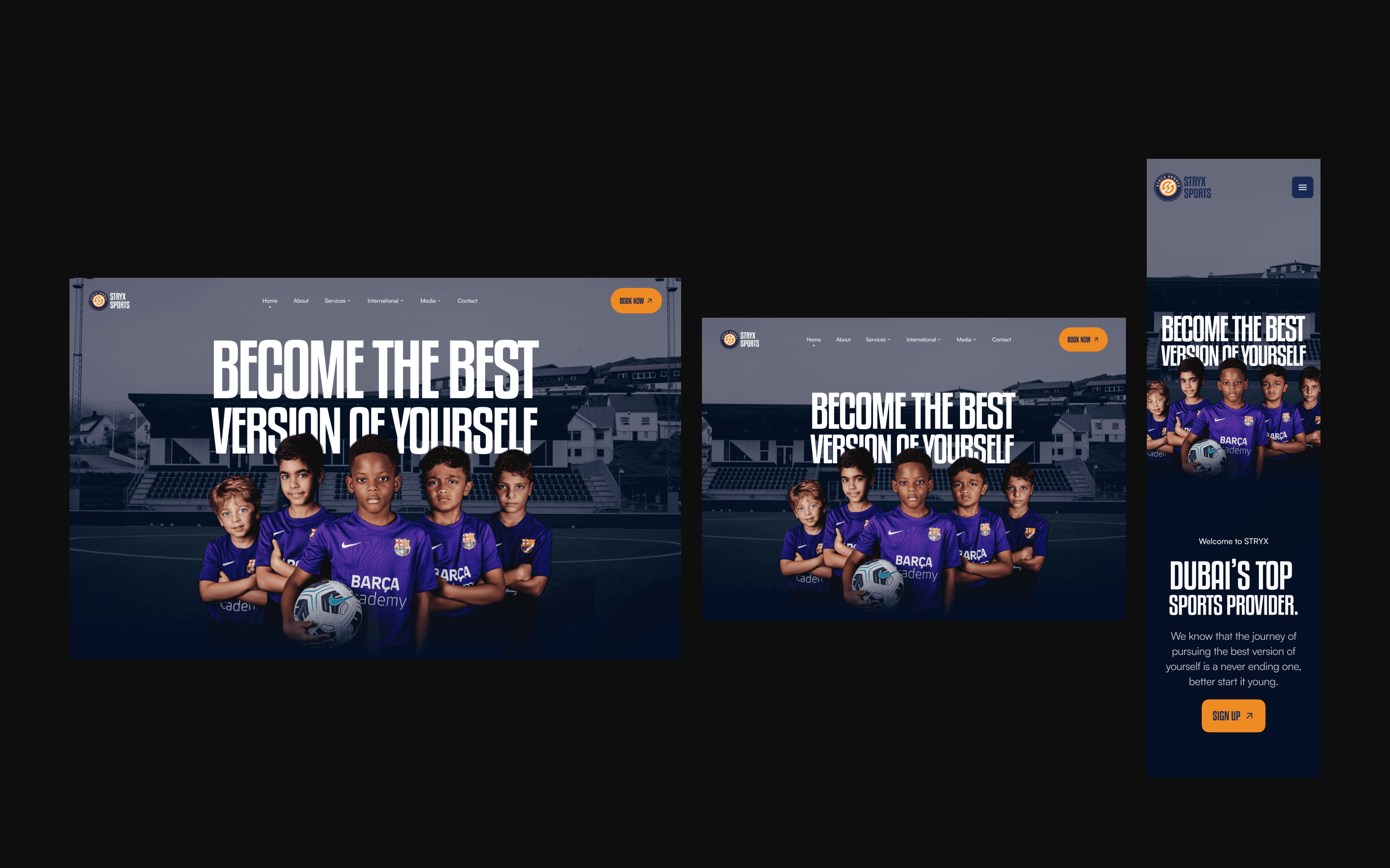 The STRYX landing page across desktop, laptop and phone.