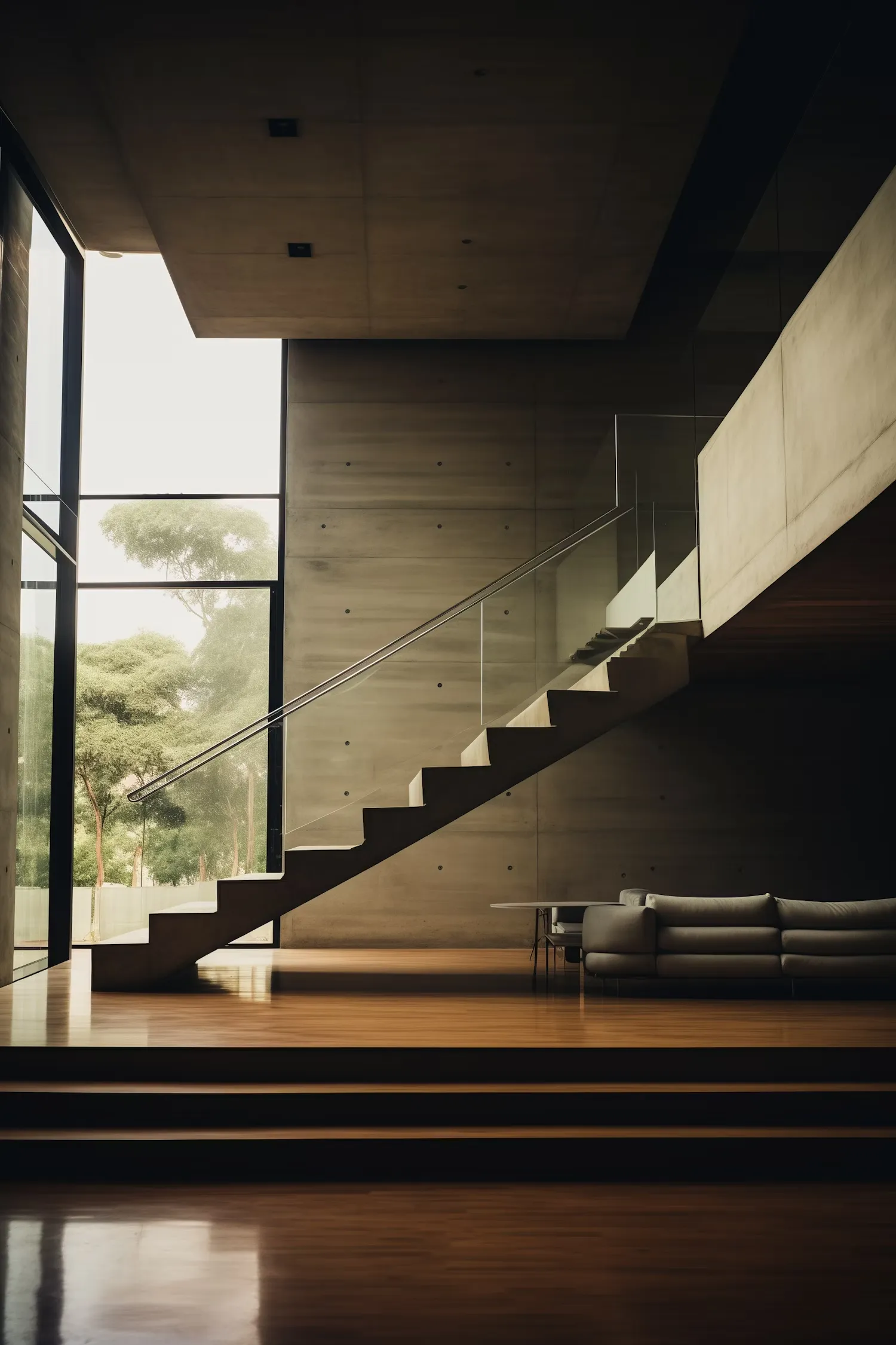 Modern Serenity A Warm Wood Floating Staircase in a Minimalist interior