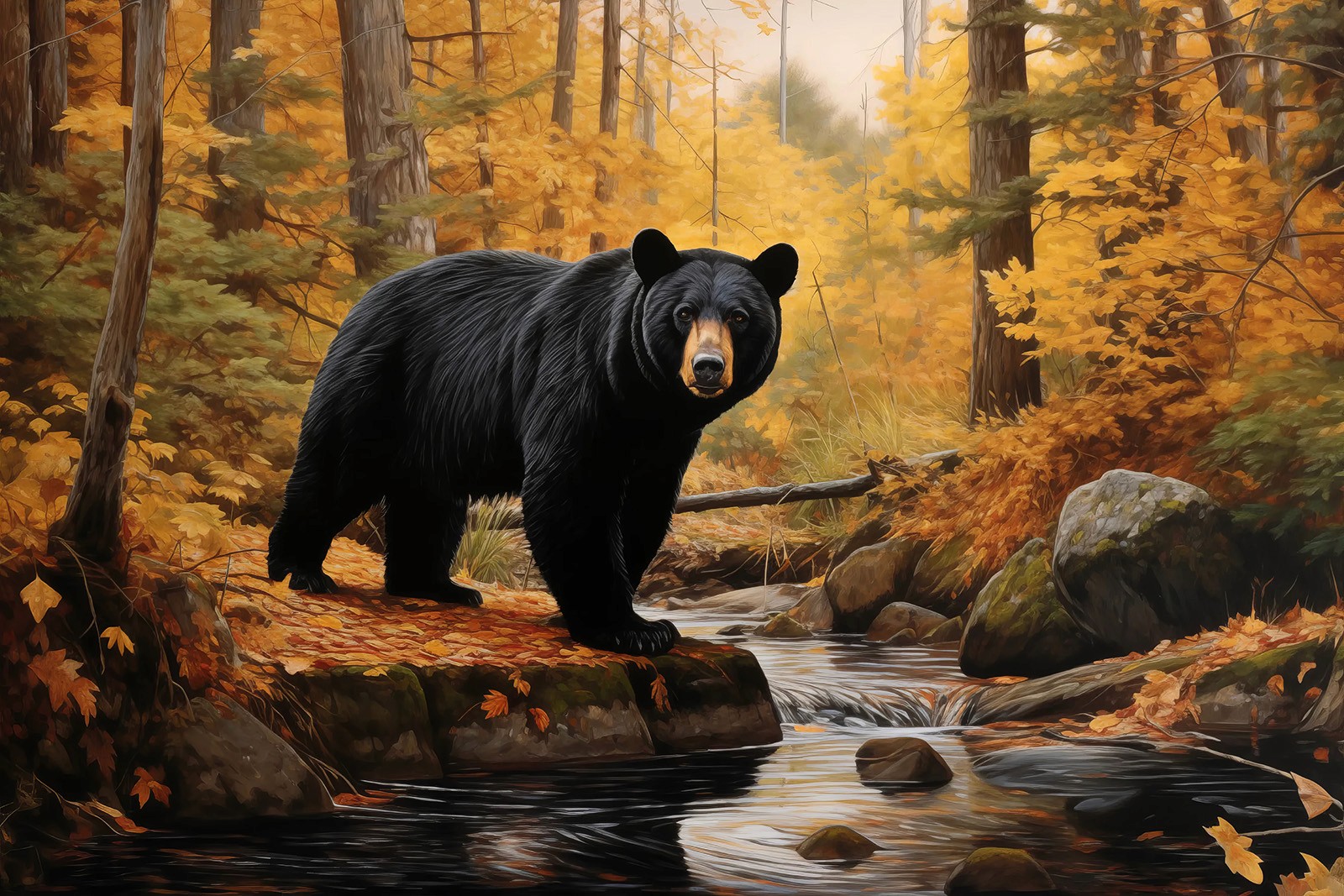 Folk Fable AI black bear painting print