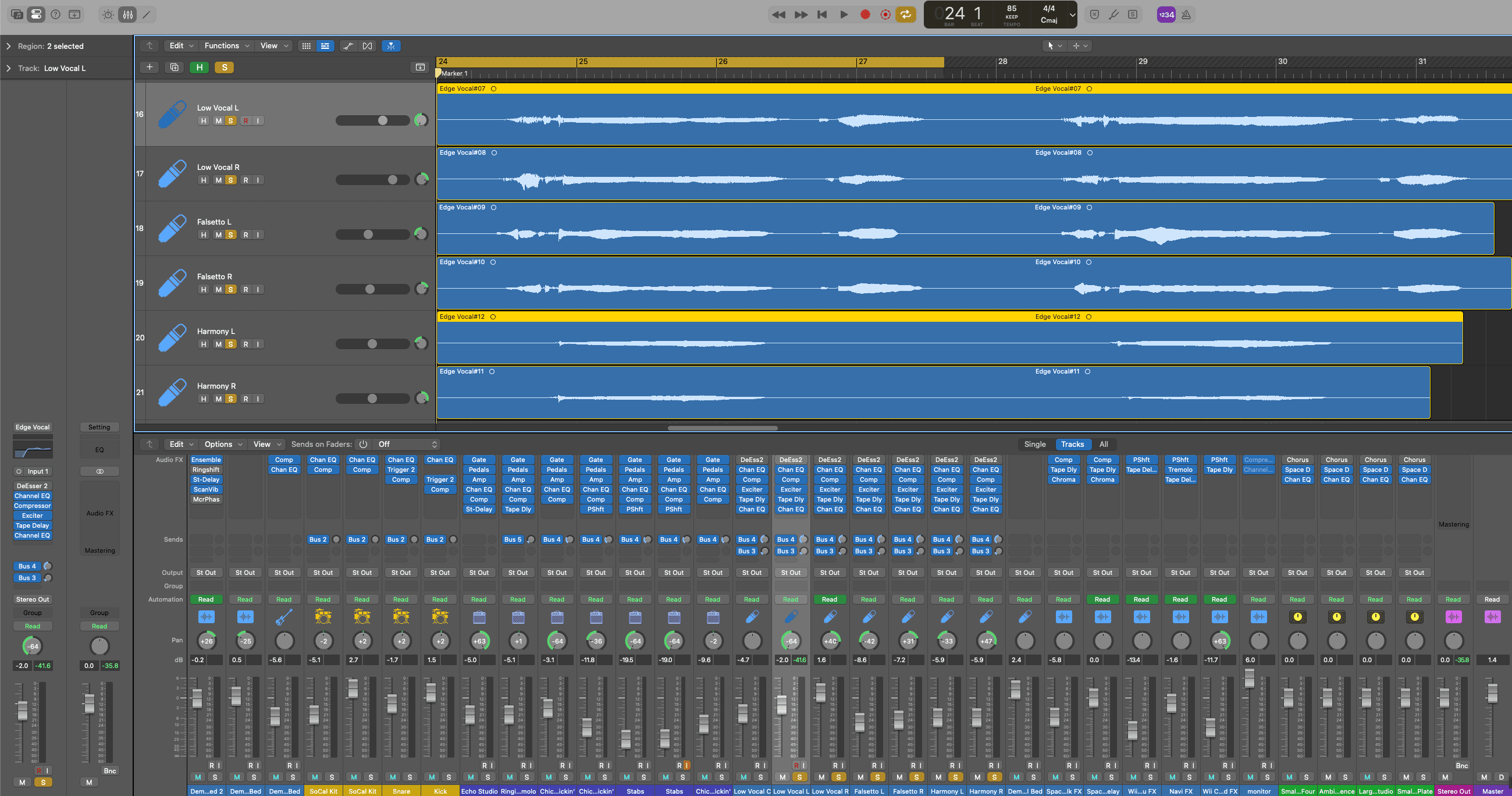 Manual Vocal Layering Techniques used in Logic Pro