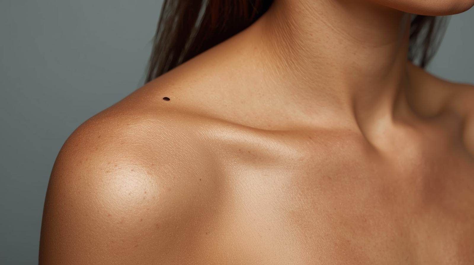 Close up of woman's shoulder containing a mole