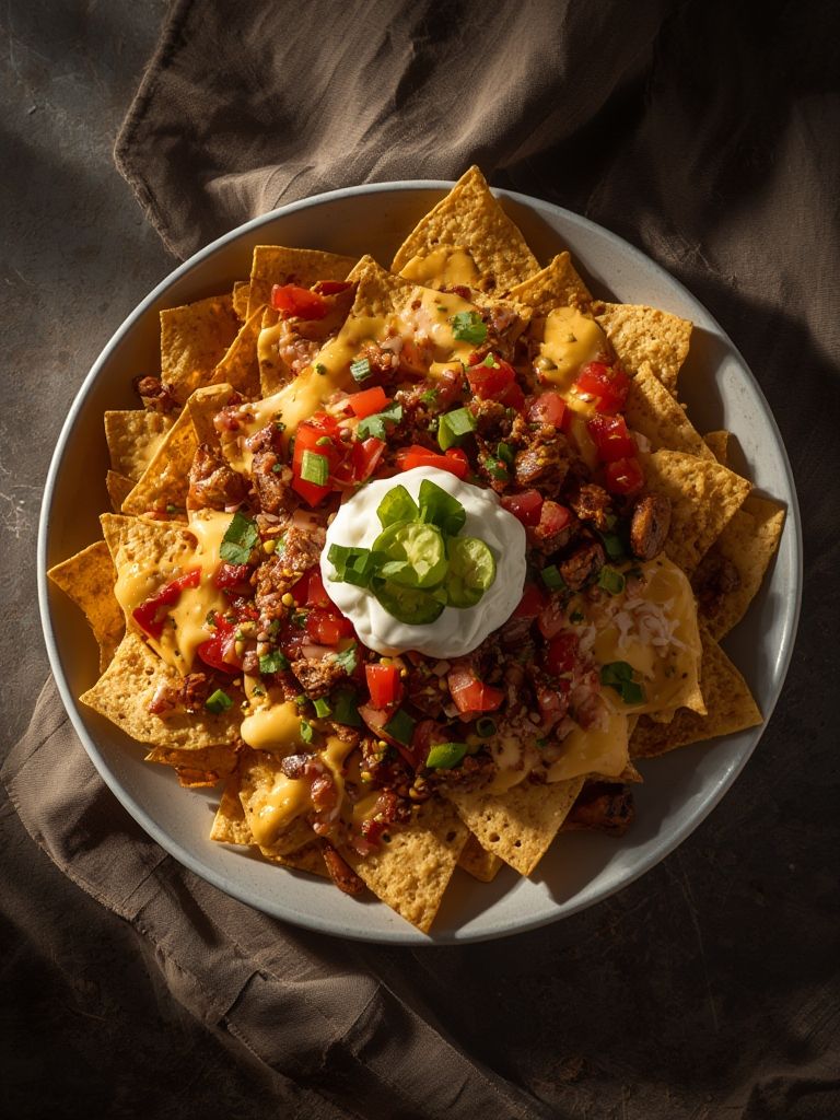 Nachos from Pasta 9 Toronto layered with melted cheese, salsa, sour cream, and jalapeños.