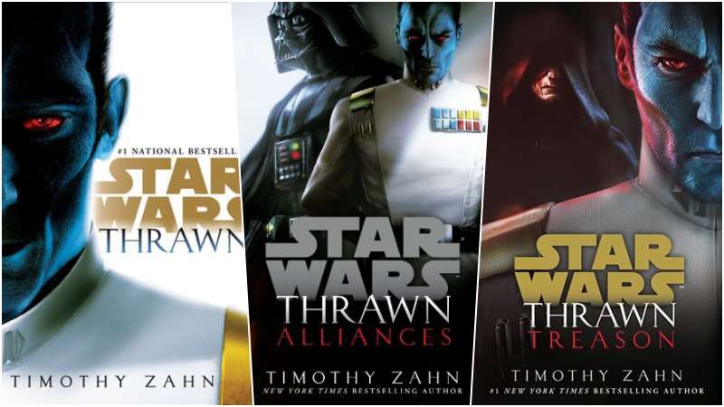 A three-part collage of the front covers of the Imperial Thrawn Trilogy.