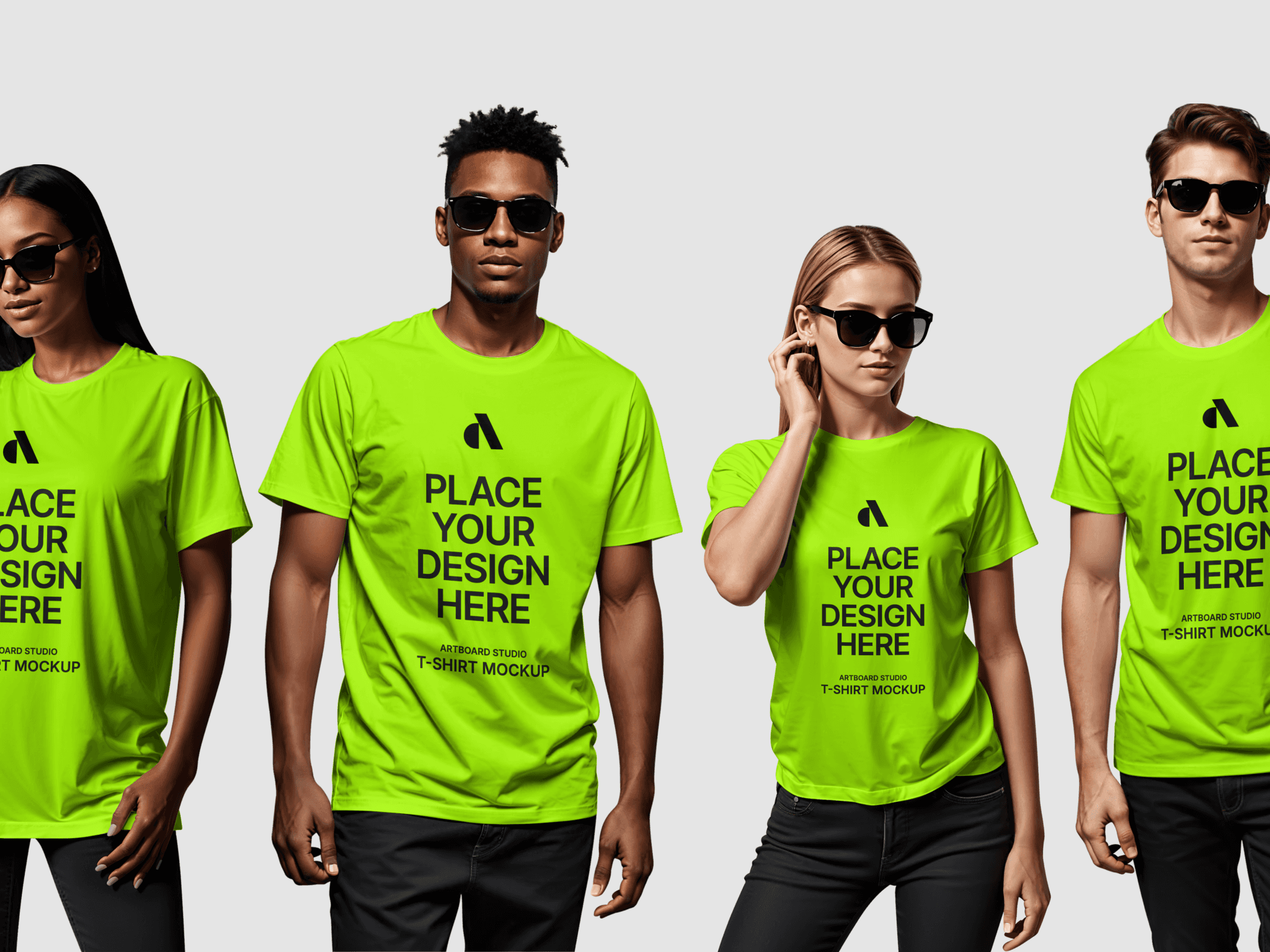 T-shirt mockups with woman and man models