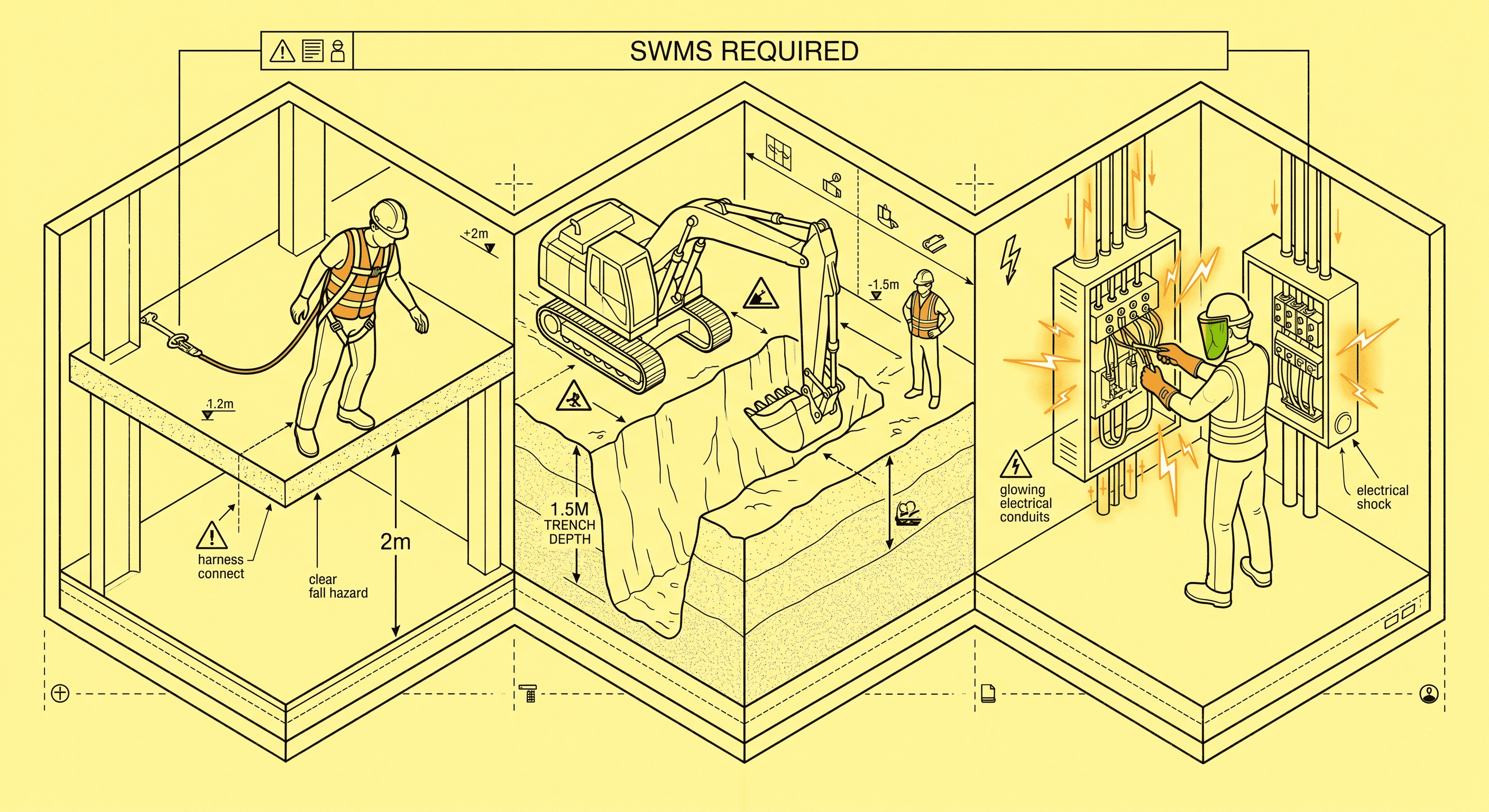 Ilustration representing dangerous jobs and SWMS required