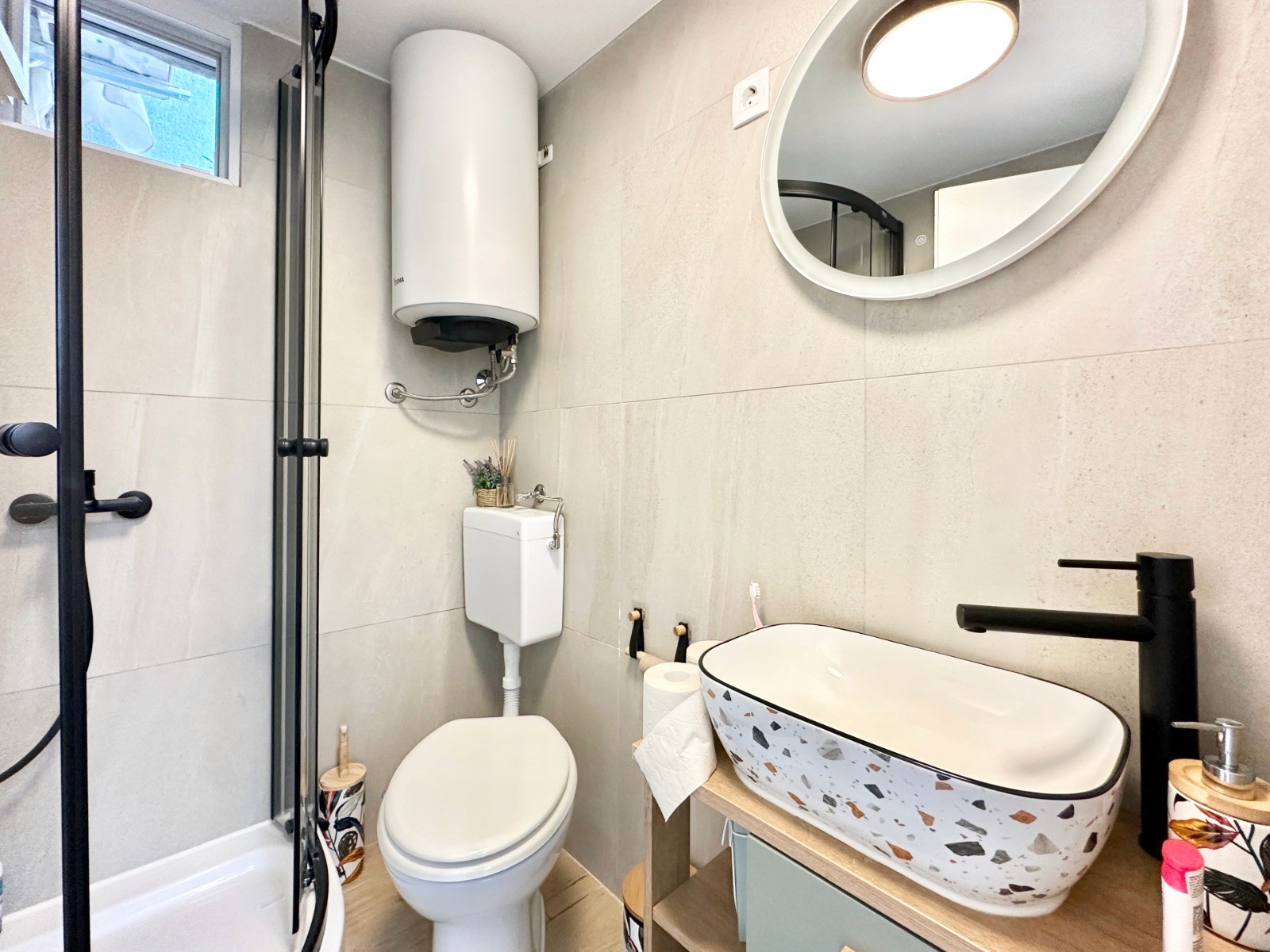 Large modern interior space with concrete walls