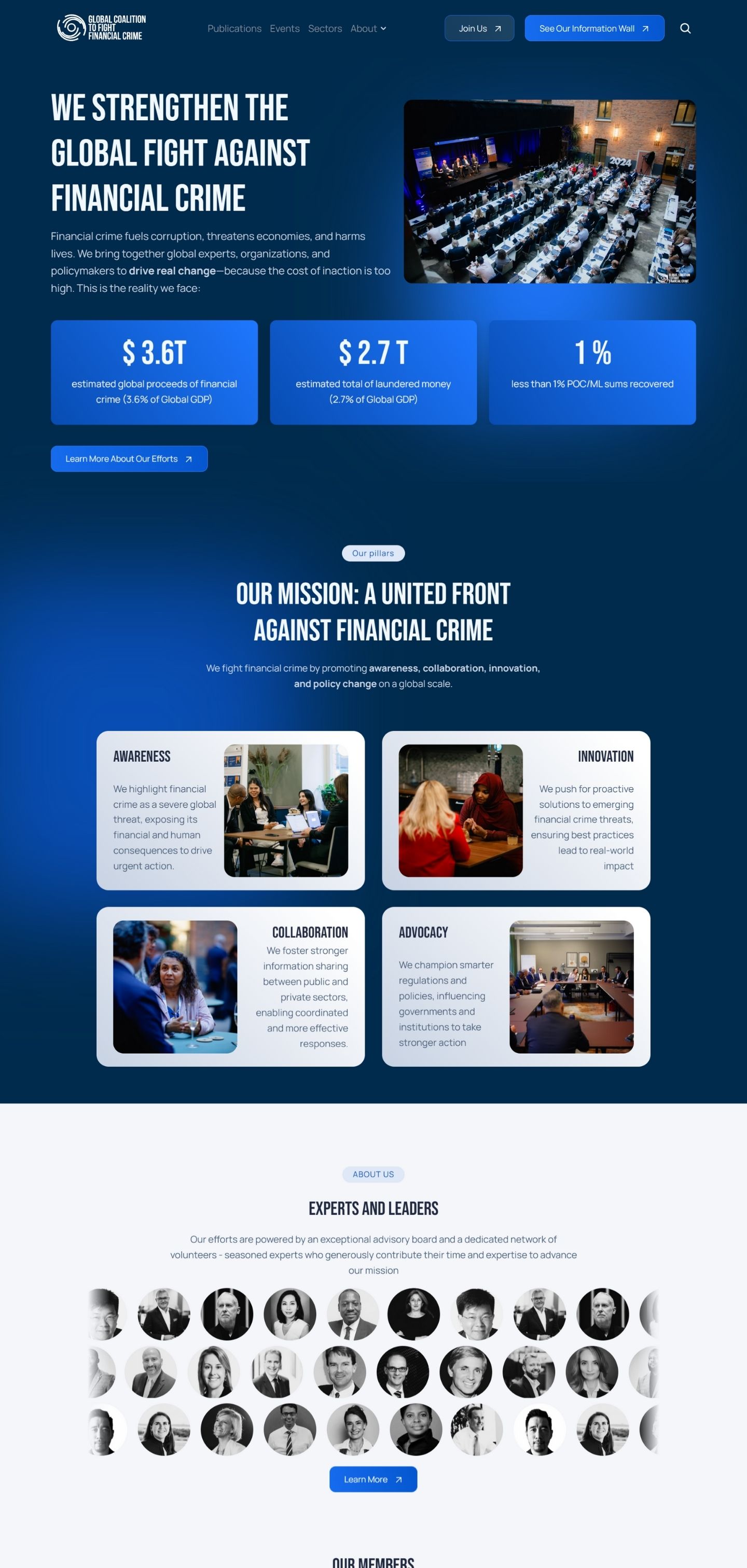 After homepage design for the Global Coalition to Fight Financial Crime, created in Framer