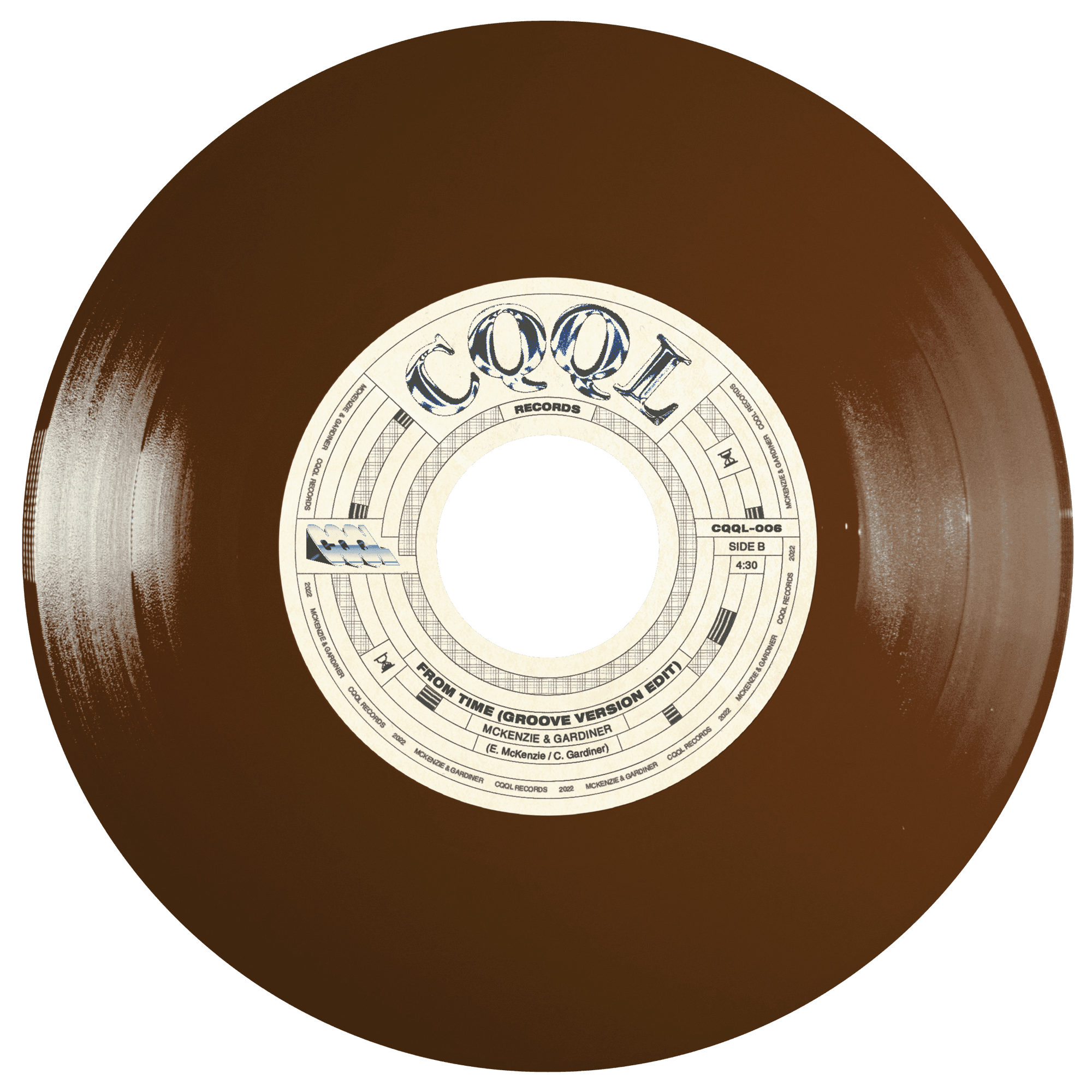 Brown vinyl record with a white label on a white background