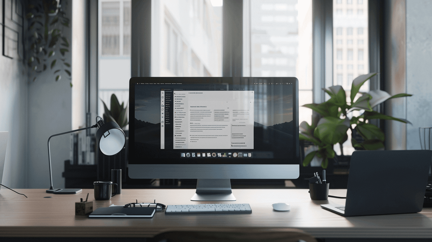 Person sitting in a modern office in front of a wall covered with notes and sketches.