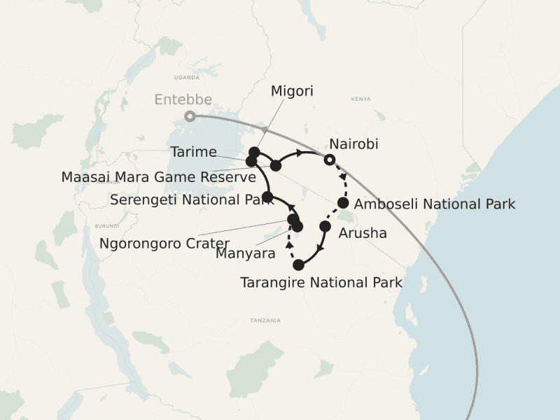 The A&K Ultimate Great Migration Safari Map