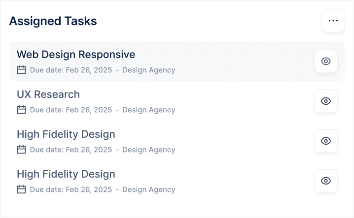 A list of assigned tasks related to web design, including documents and design files.