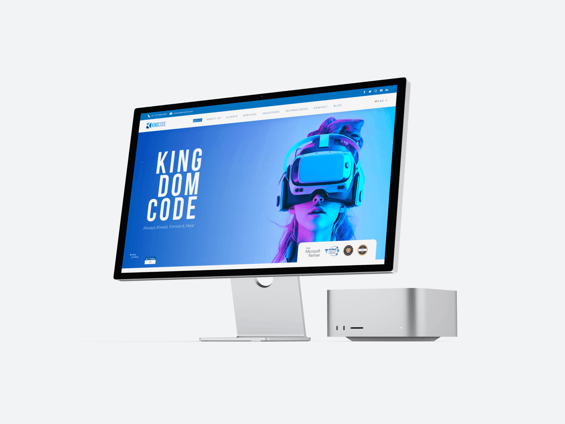 Website mockup on desktop showing the refreshed KNDCode homepage.