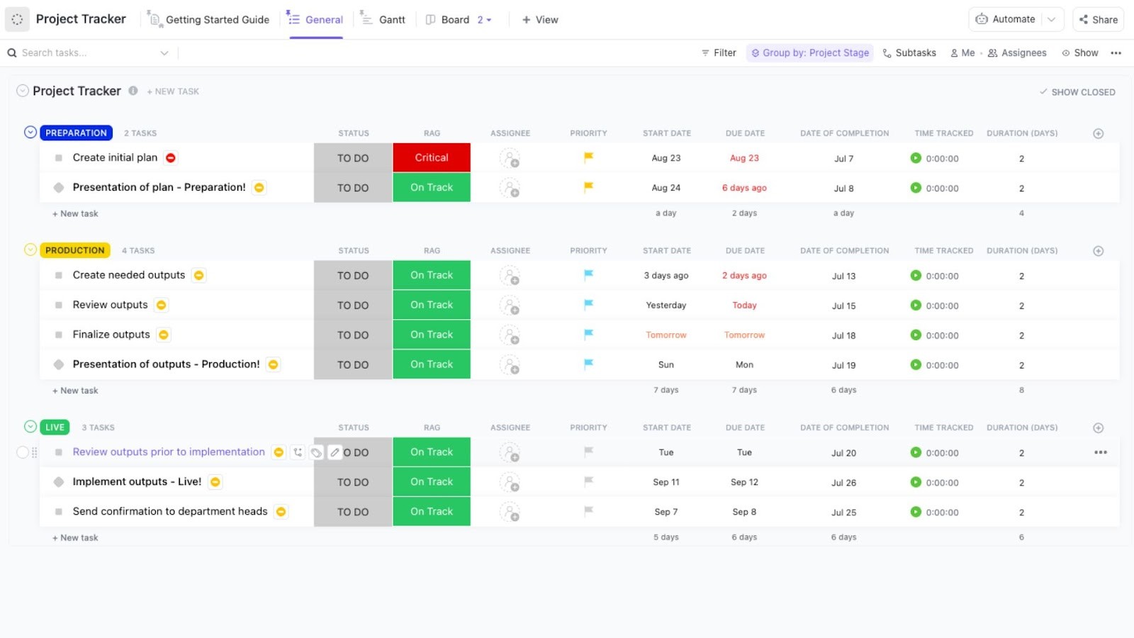 ClickUp's hierarchical project tracker