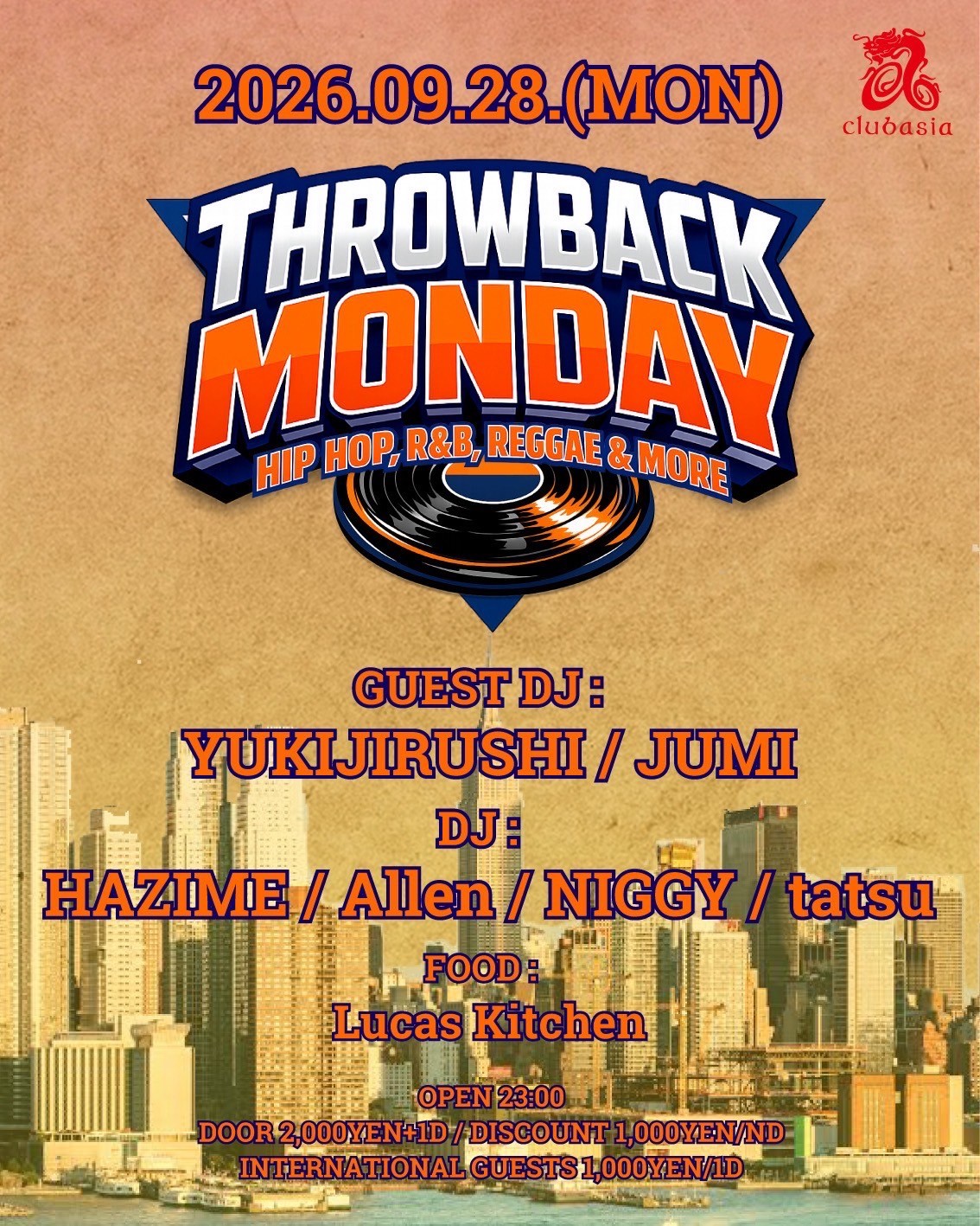 Flyer for THROWBACK MONDAY at clubasia