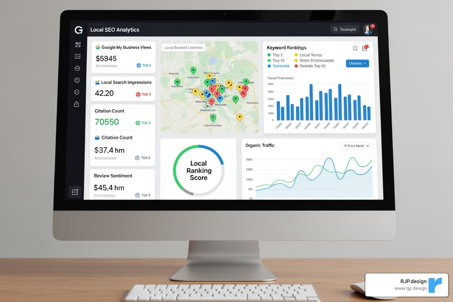 Dashboard showing local SEO analytics and KPIs - retail local seo