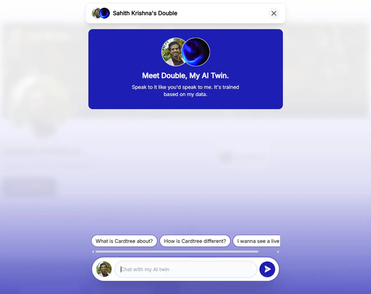 Smart AI assistant chatbot window on a link in bio page for 24/7 lead qualification and customer support.