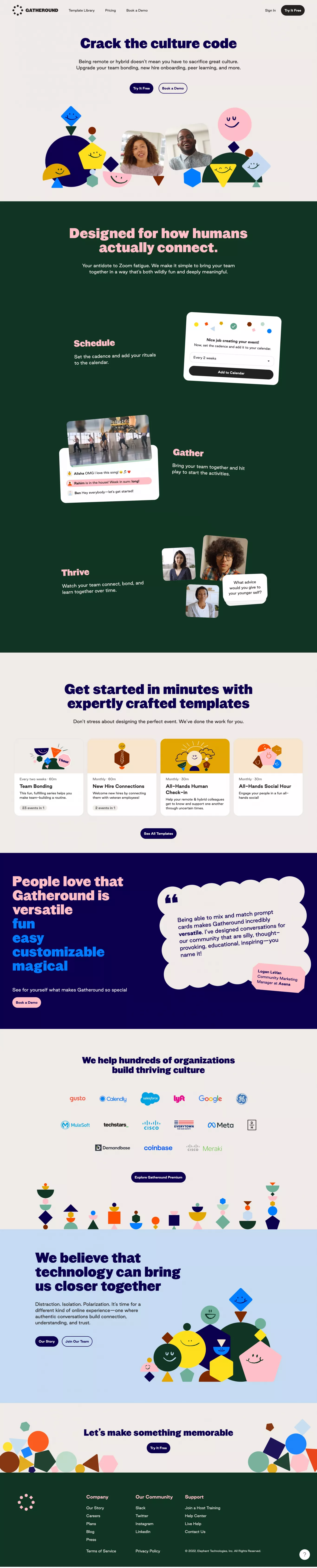 Gatheround landing page screenshot showcasing HR and Tech design