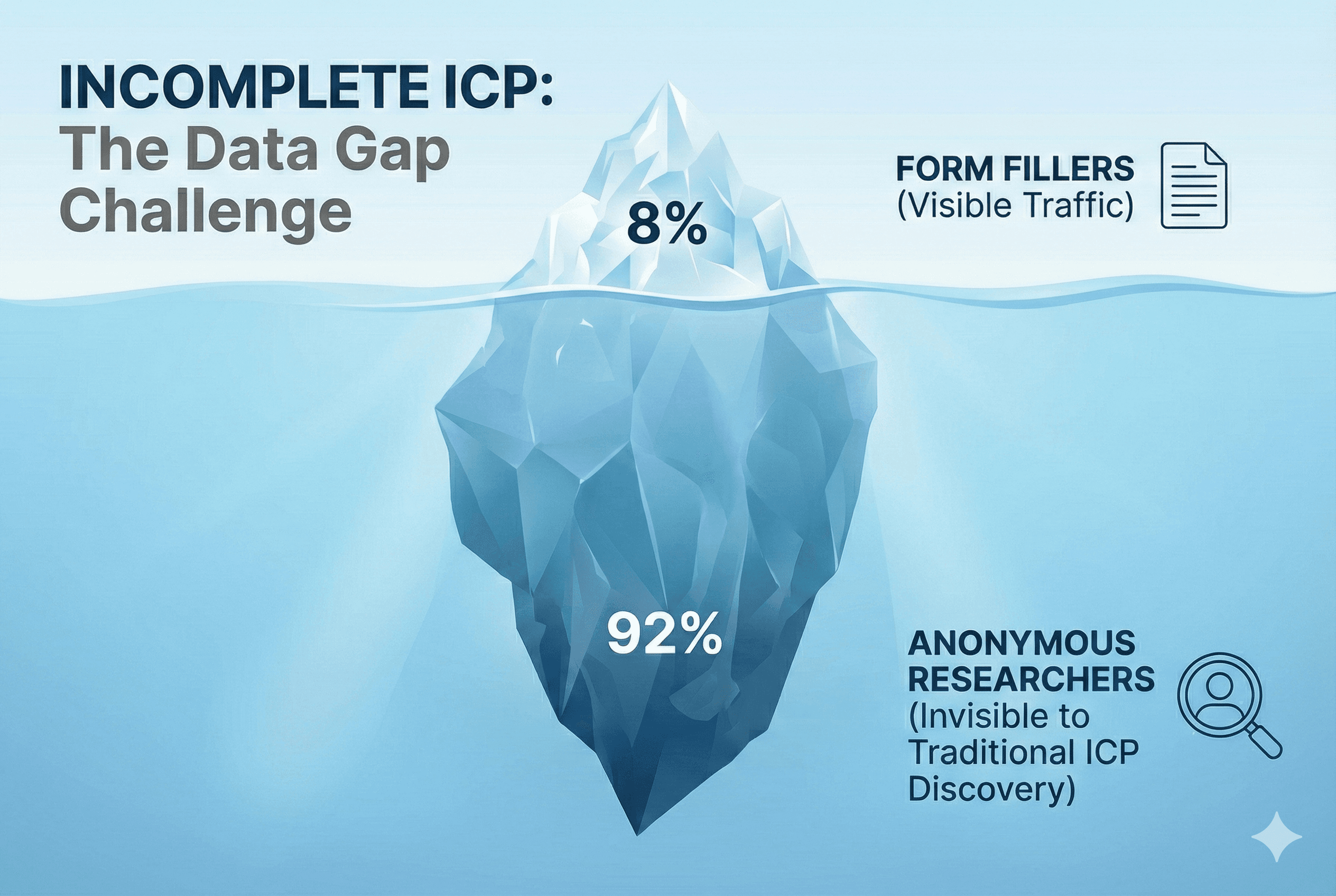 Pipeline blindness illustration showing 92% of prospects research anonymously, making traditional ICP testing incomplete without lead intelligence