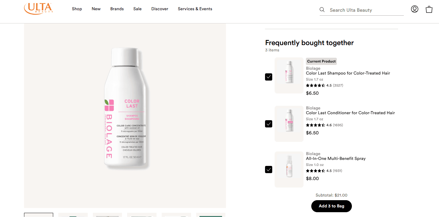 Frequently Bought Together example ft. Ulta Beauty