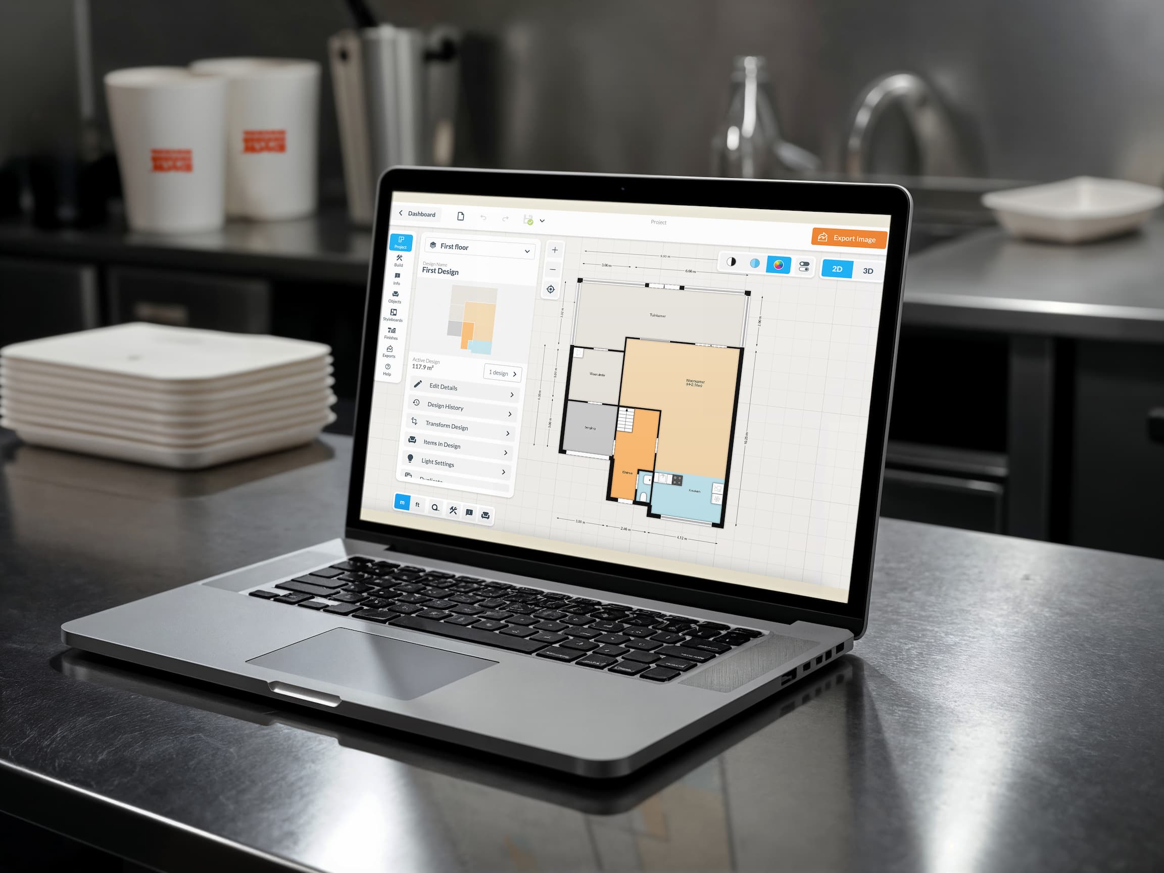 Een laptop met Floorplanner open.
