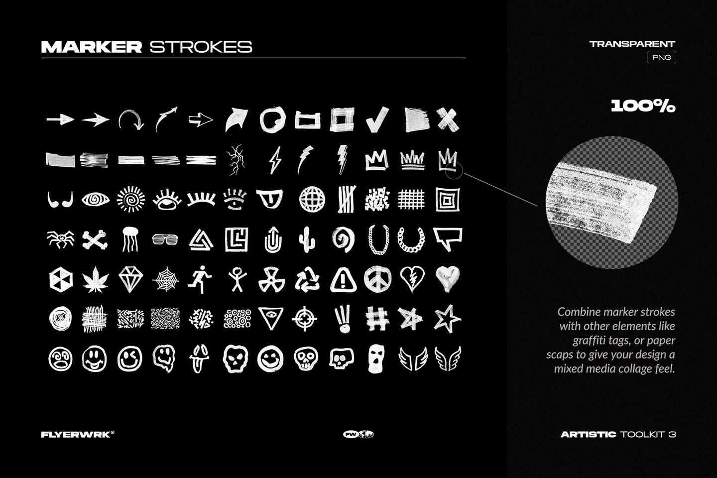 Artistic Toolkit 3 marker strokes and hand drawn symbols vector elements