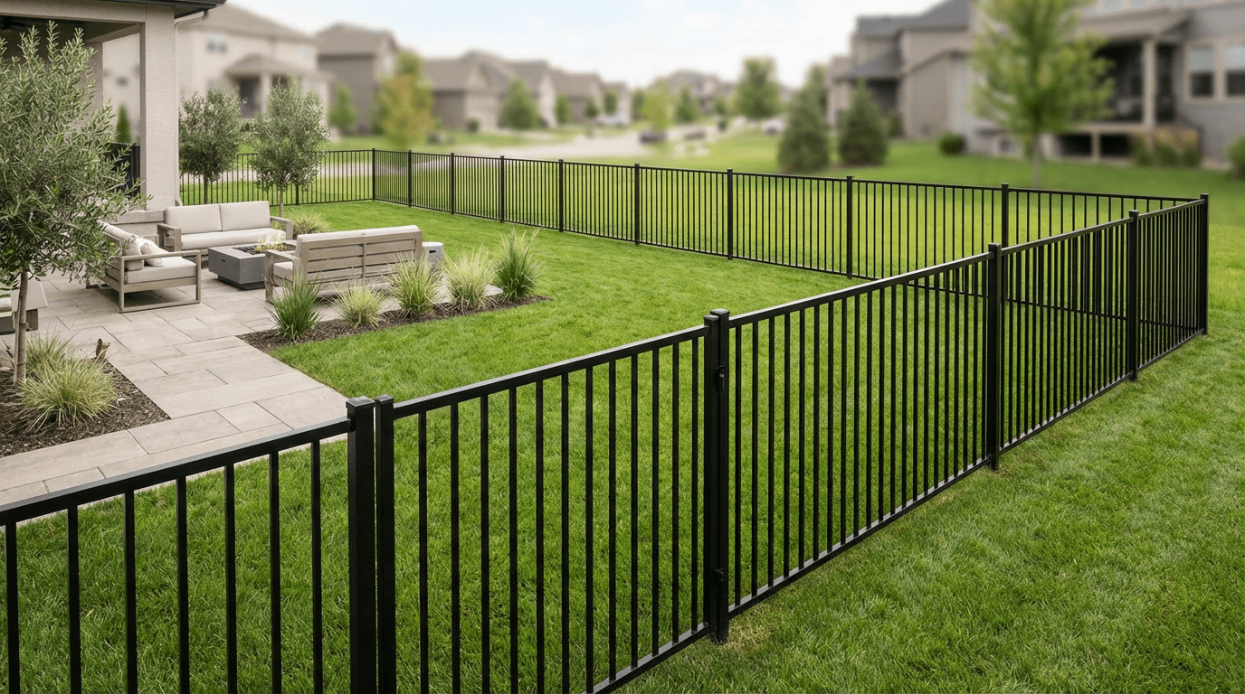 Moden Backyard with Black Aluminum Fence