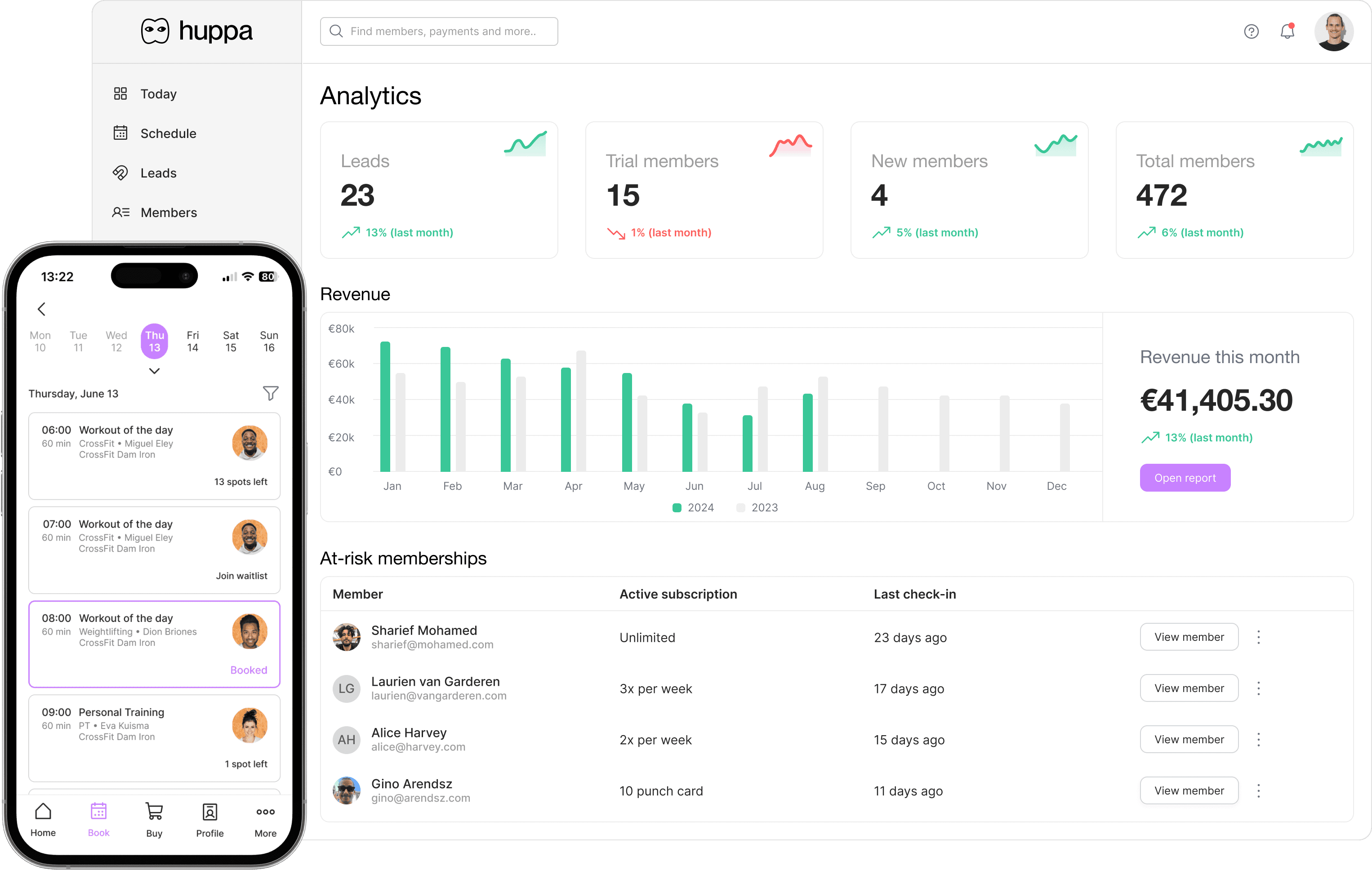 huppa dashboard and member app