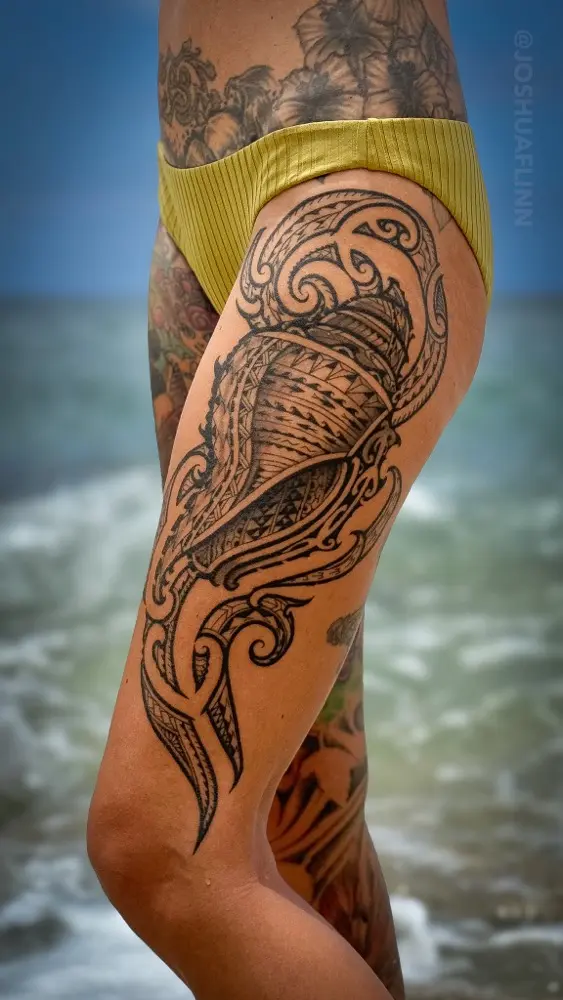 polynesian leg sleeve tattoo