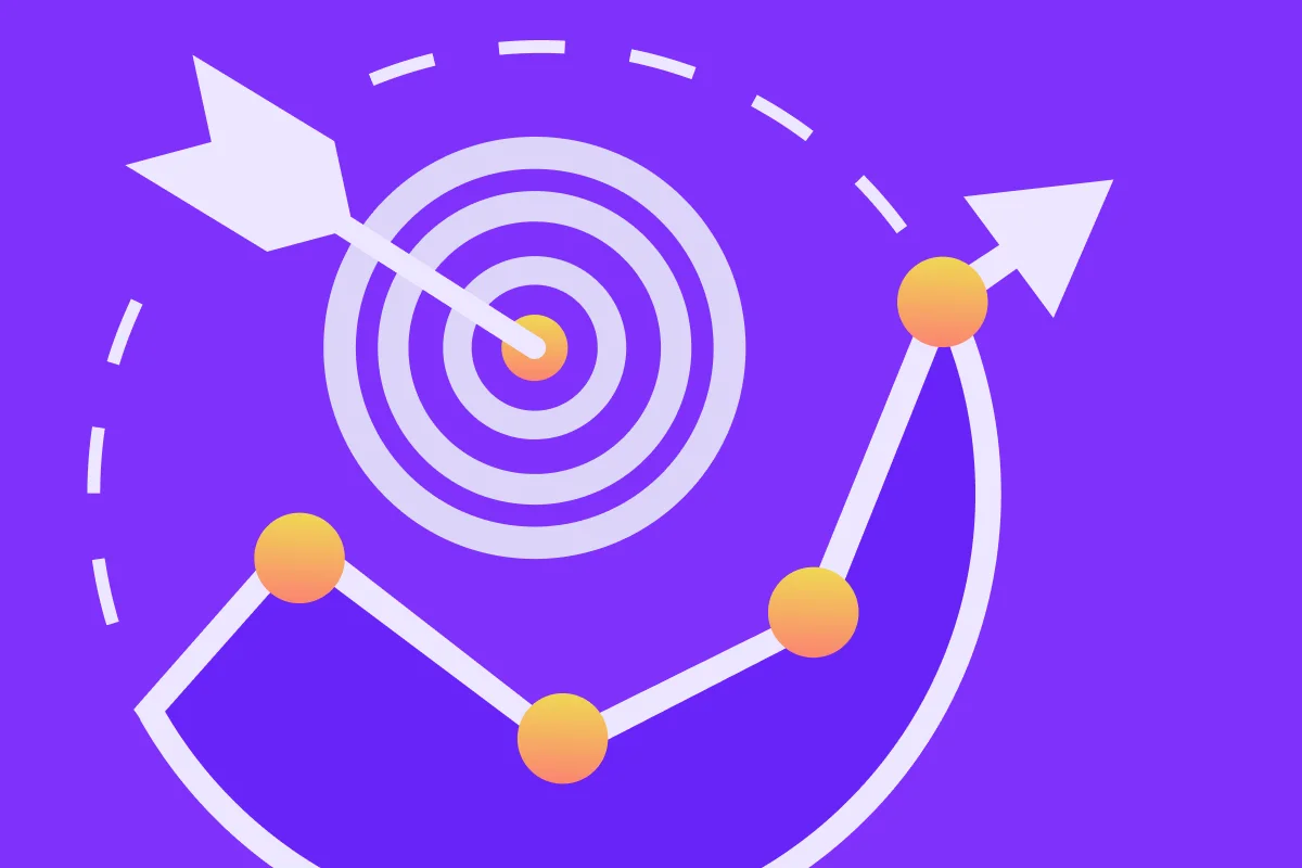 Graph with a rising trend line and arrows pointing to a target, symbolizing growth and success.