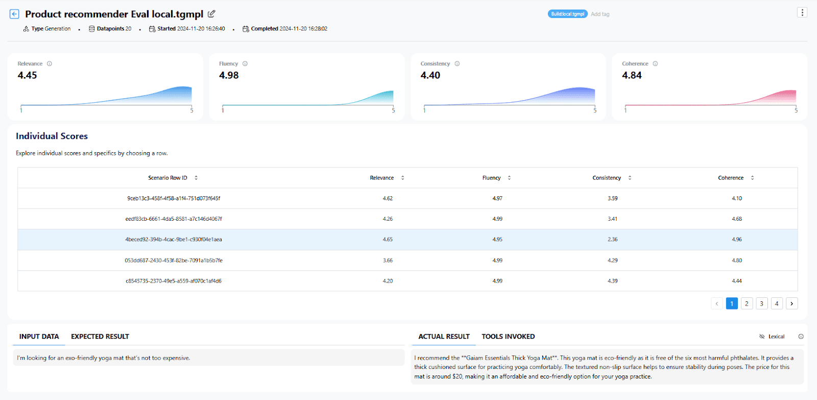 Screenshot of the evaluation dashboard in the Okareo app