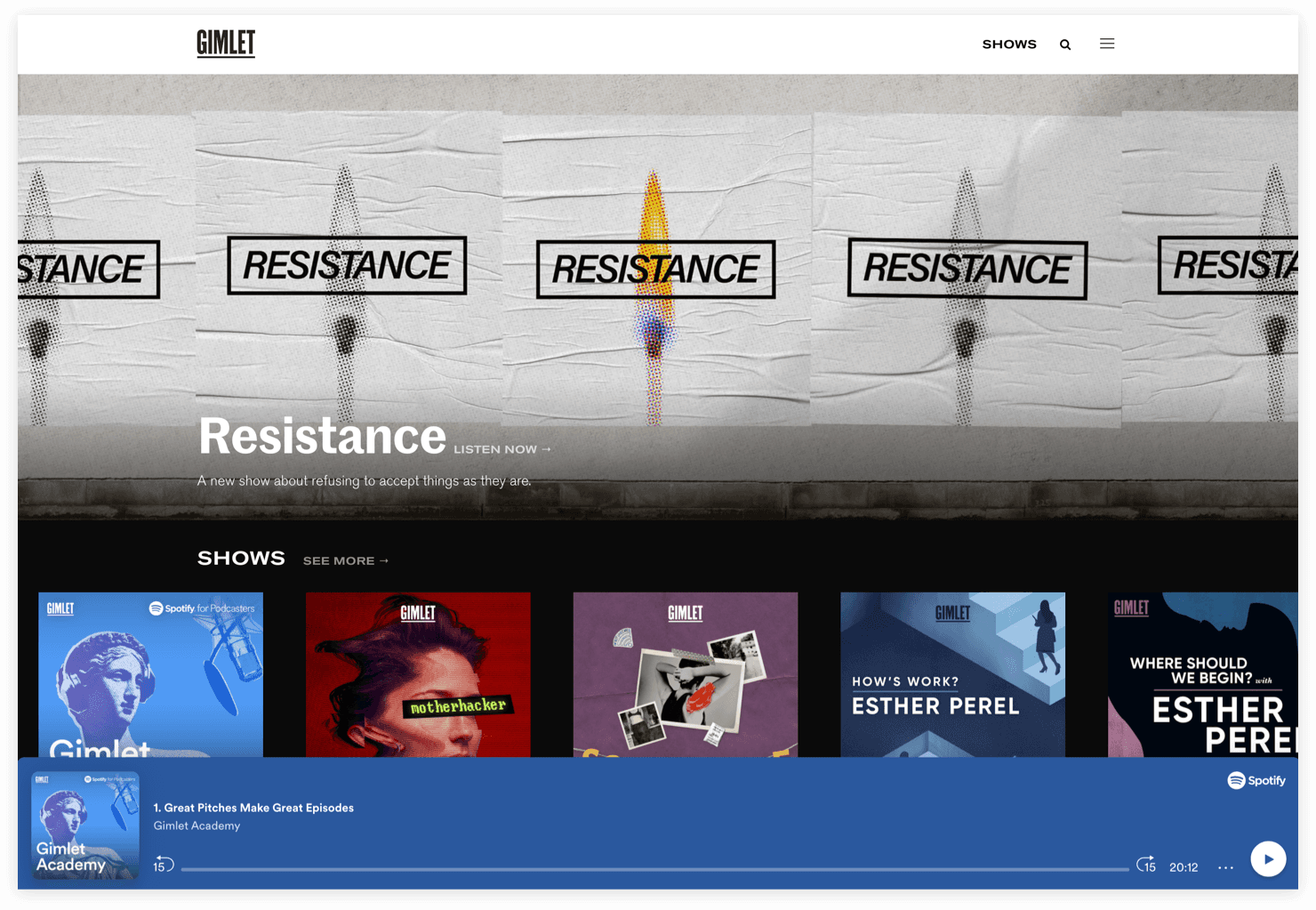 Gimlet podcast directory used for competitive research