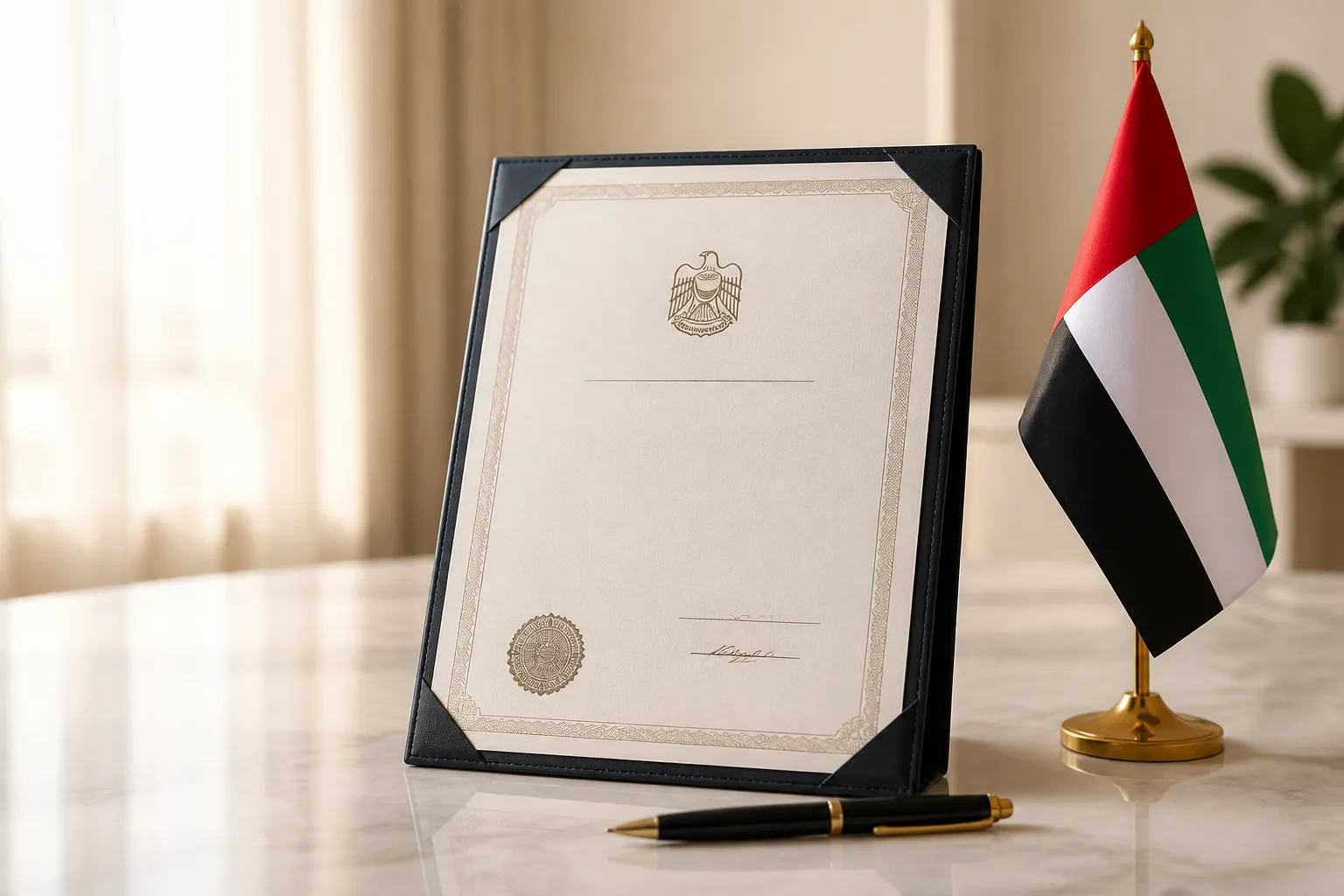 Certificate of Incorporation in the UAE beside a signed corporate agreement with an official stamp