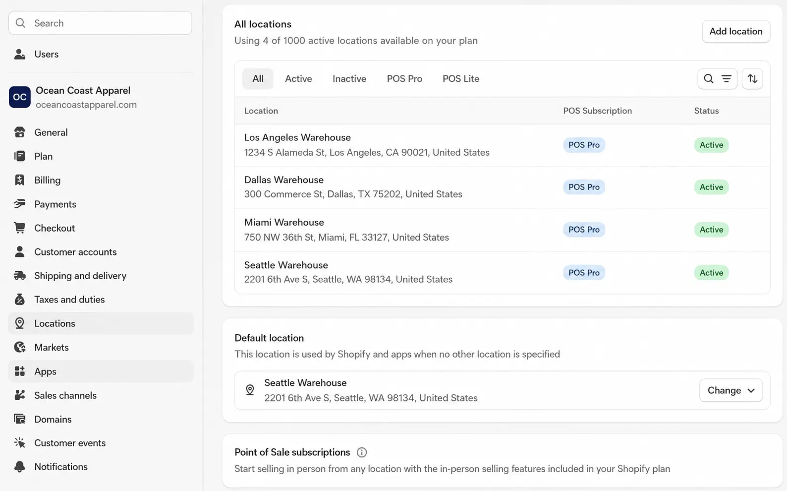 setup shopify location 