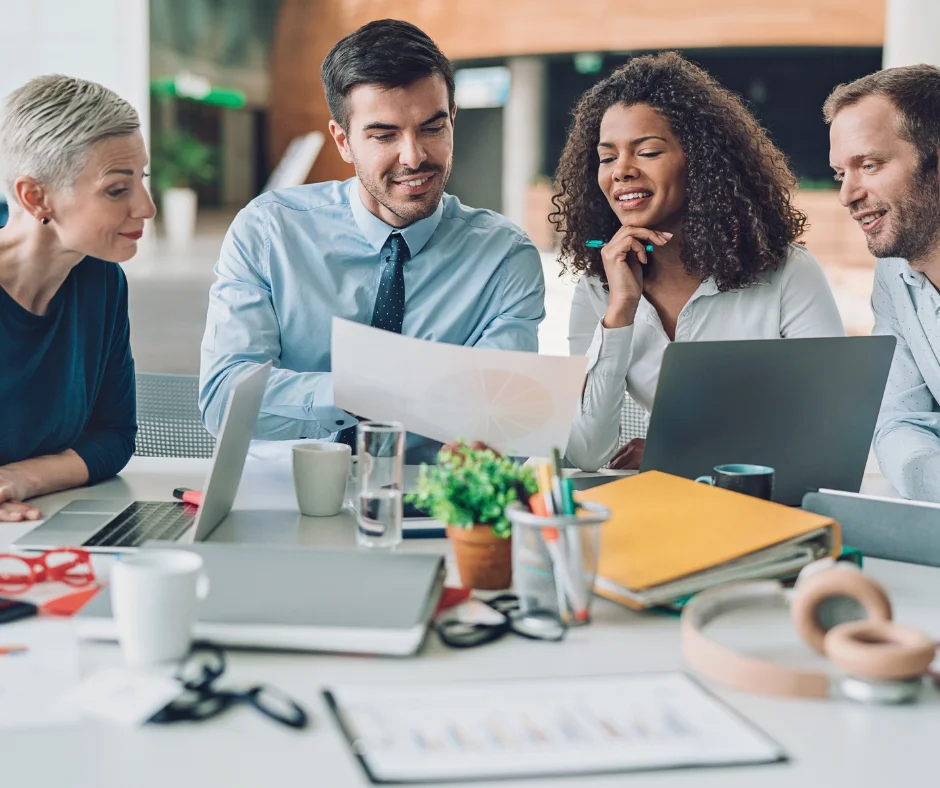 Marketers discussing marketing ideas for apartments