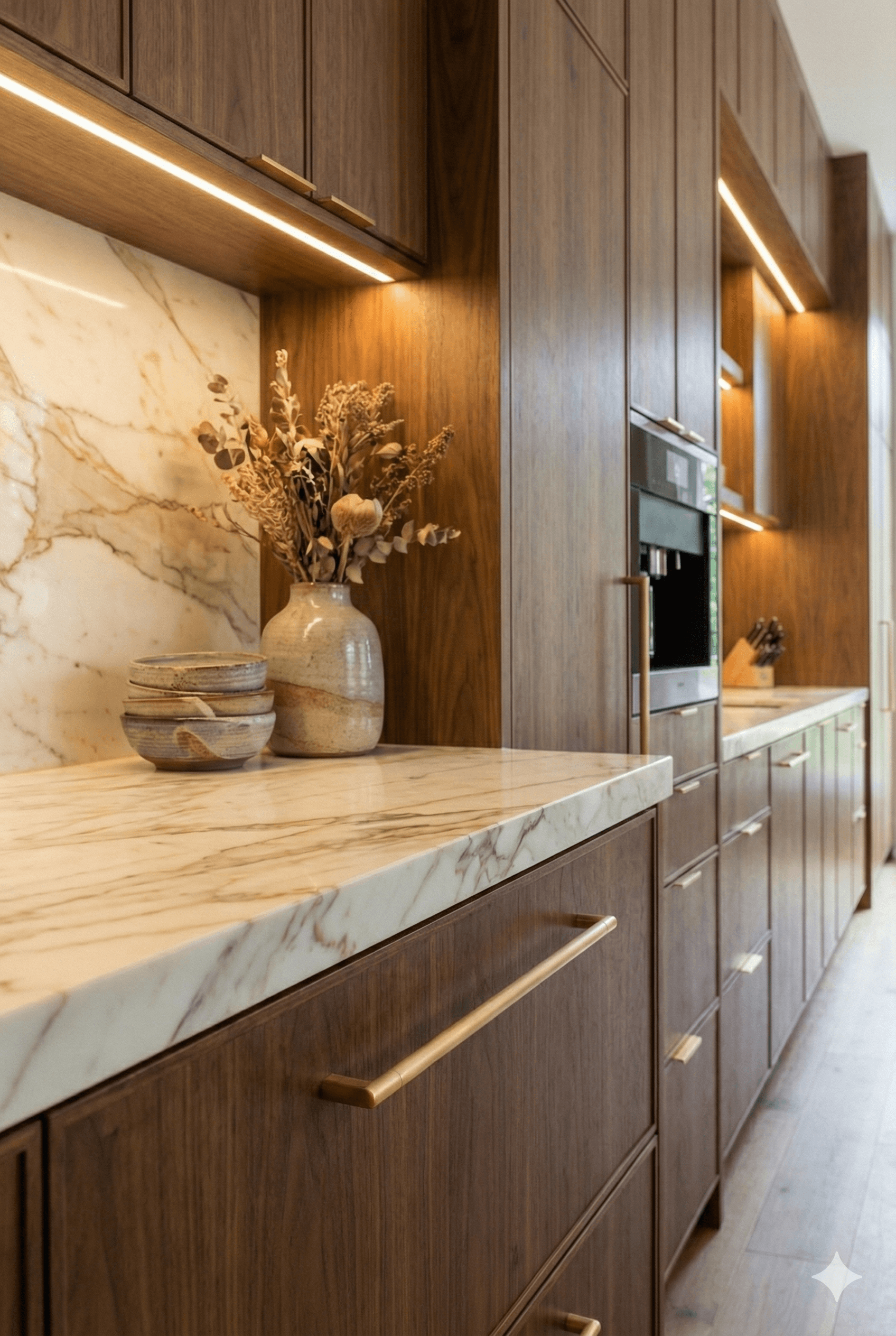 Modern kitchen renovation in Los Angeles by Renova Built. This design showcases high-quality craftsmanship, featuring durable quartz countertops and efficient cabinetry. Our team specializes in a full range of kitchen remodeling services, from high-end custom builds to practical, classic updates for residential homes.