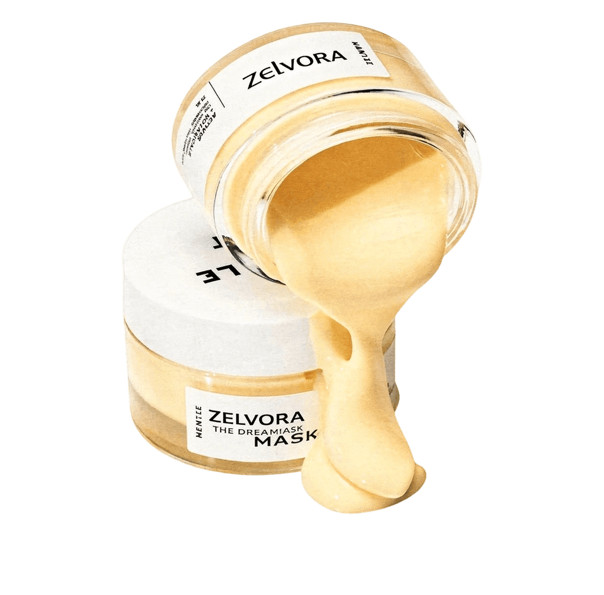 Skincare face mask jar with cream texture pouring out