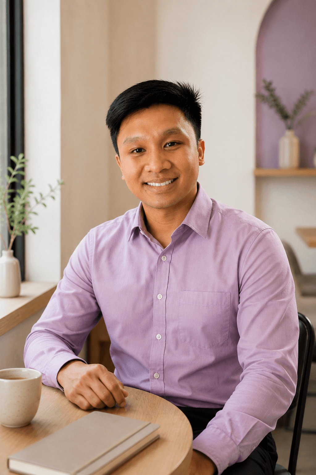 Tim Camins, founder of Mauvue, seated at a desk